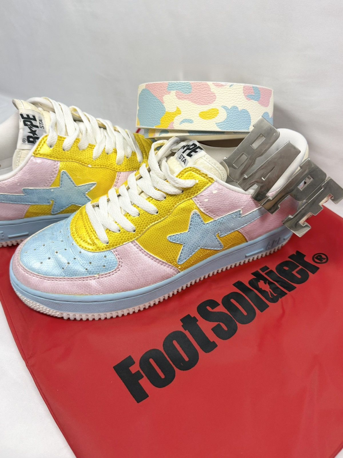 Bape 2006 A Bathing Ape ‘Cotton Candy’ Snakeskin Bapesta Low Size US 9 / EU 42 - 4 Thumbnail