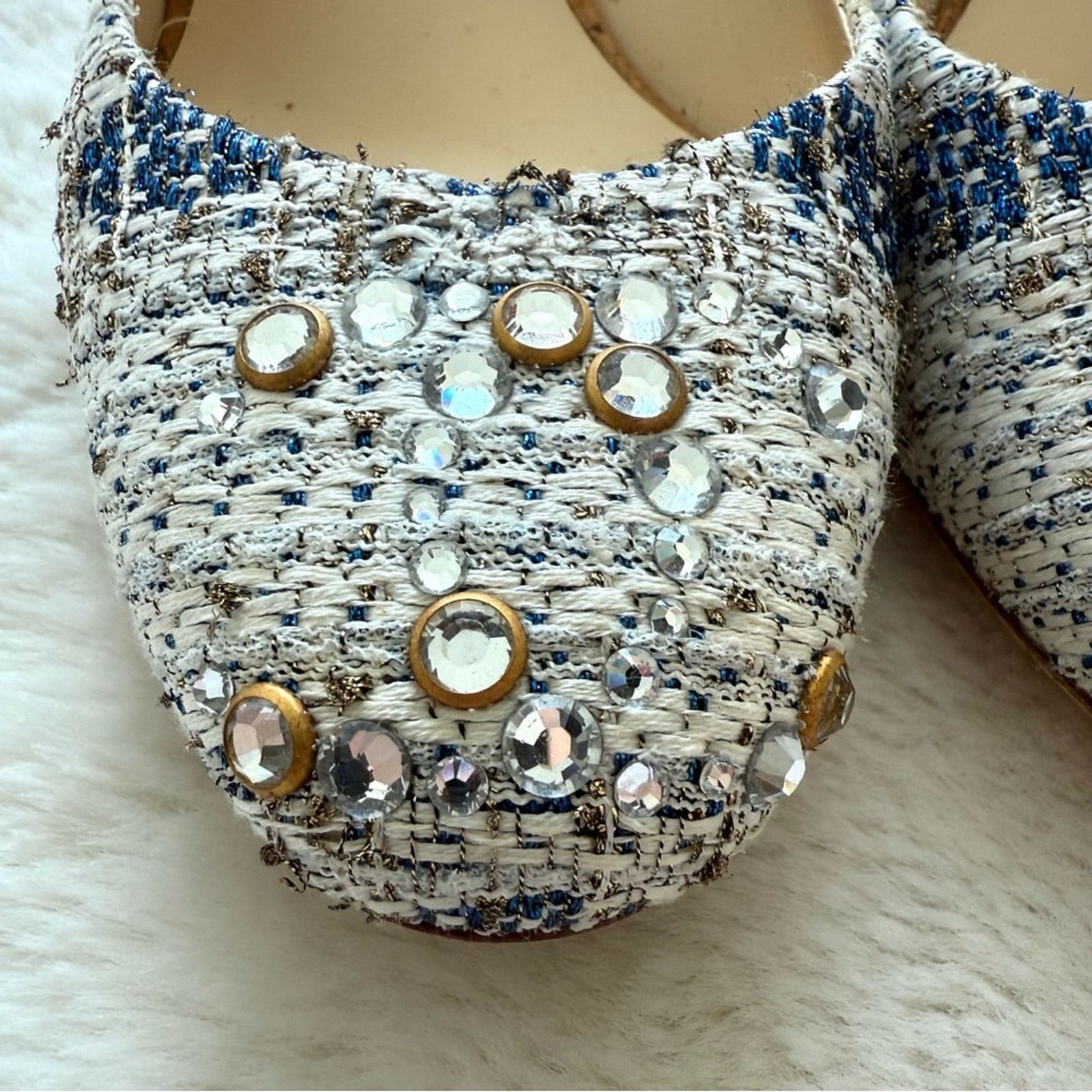 Chanel CHANEL Tweed Heels CC Blue White 40 EU or 10US Authentic Size US 10 / IT 40 - 2 Thumbnail