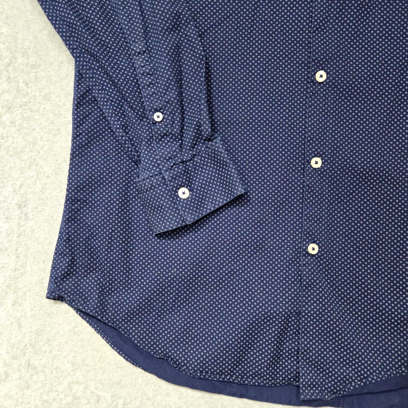 Vintage TM Lewin Shirt Mens 17 36 Navy Blue Fitted Dress Long Sleeve Patterned Button Up Formal Size 46R - 6 Thumbnail