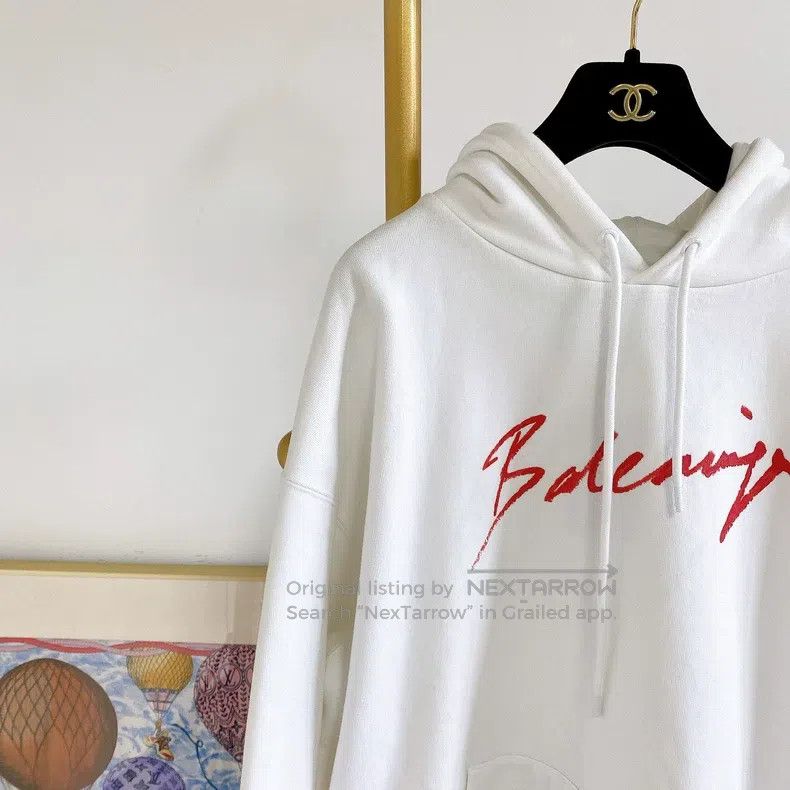 Balenciaga Balenciaga White Lettering Logo Hooded Sweatshirt Size US M / EU 48-50 / 2 - 3 Thumbnail