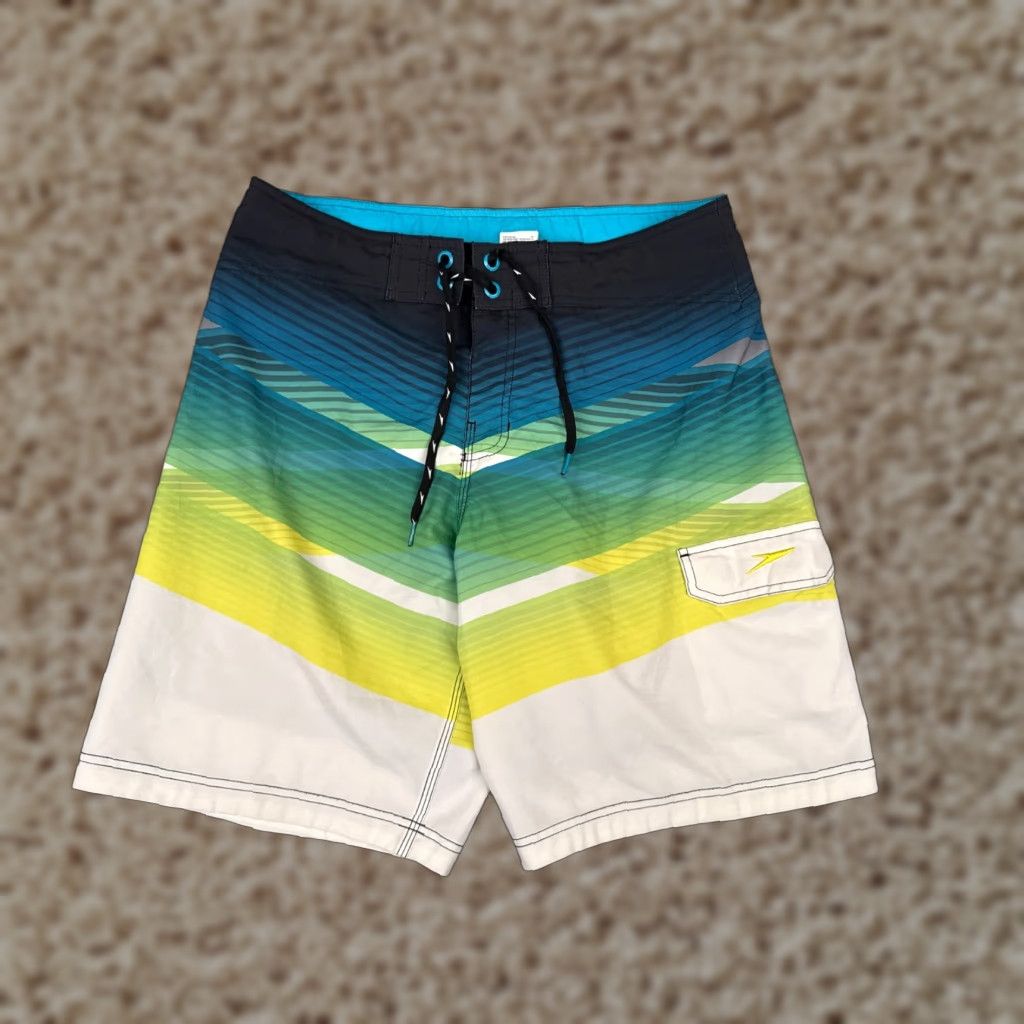 Speedo Speedo Mens Board Shorts 32 Blue Green 100% Polyester Cargo 32x10 Beach Swim Trunks Size US 32 / EU 48 - 1 Thumbnail