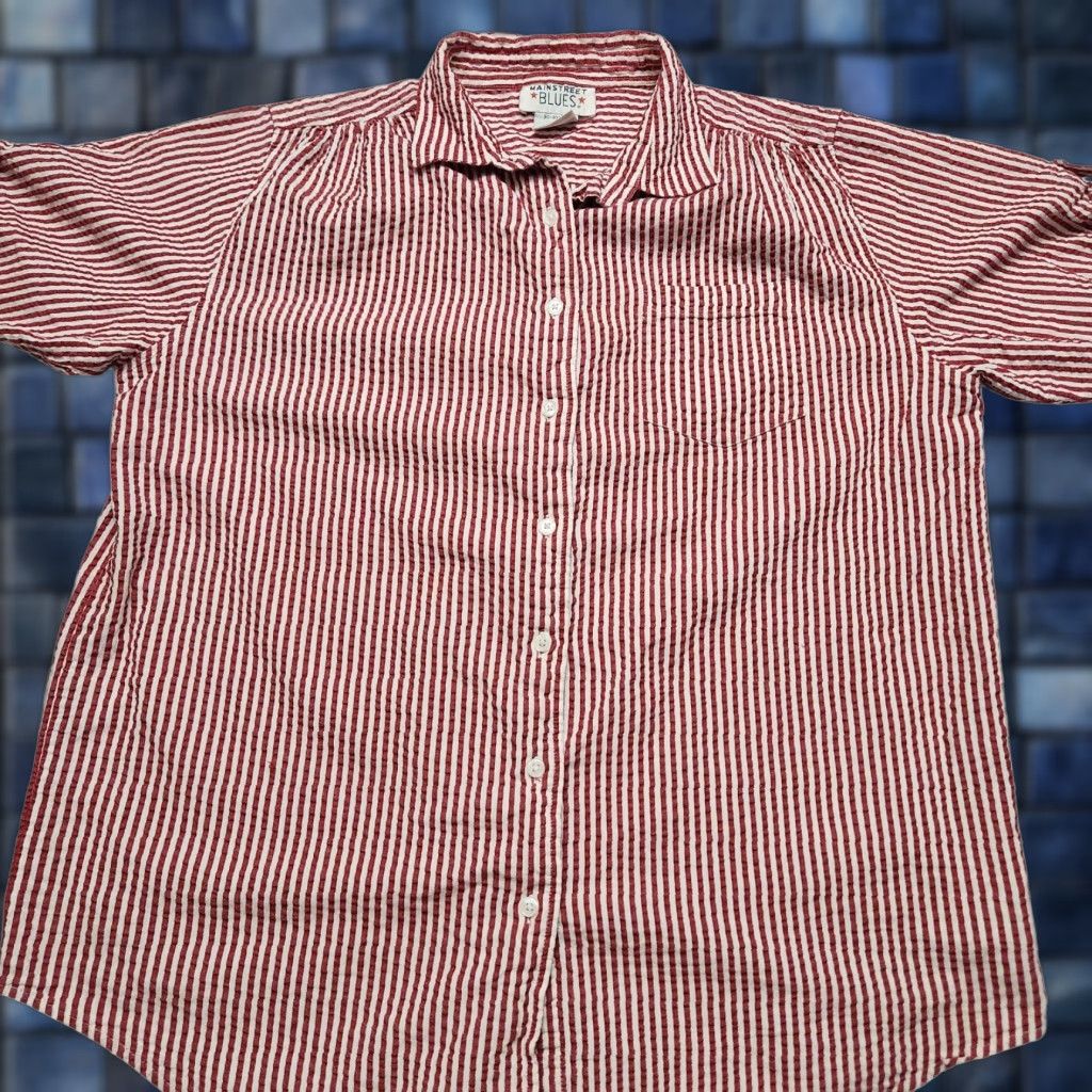 Vintage VINTAGE Mainstreet Blues Shirt Womens L Red Seersucker Candy Stripe Front Pocket Size L / US 10 / IT 46 - 1 Thumbnail