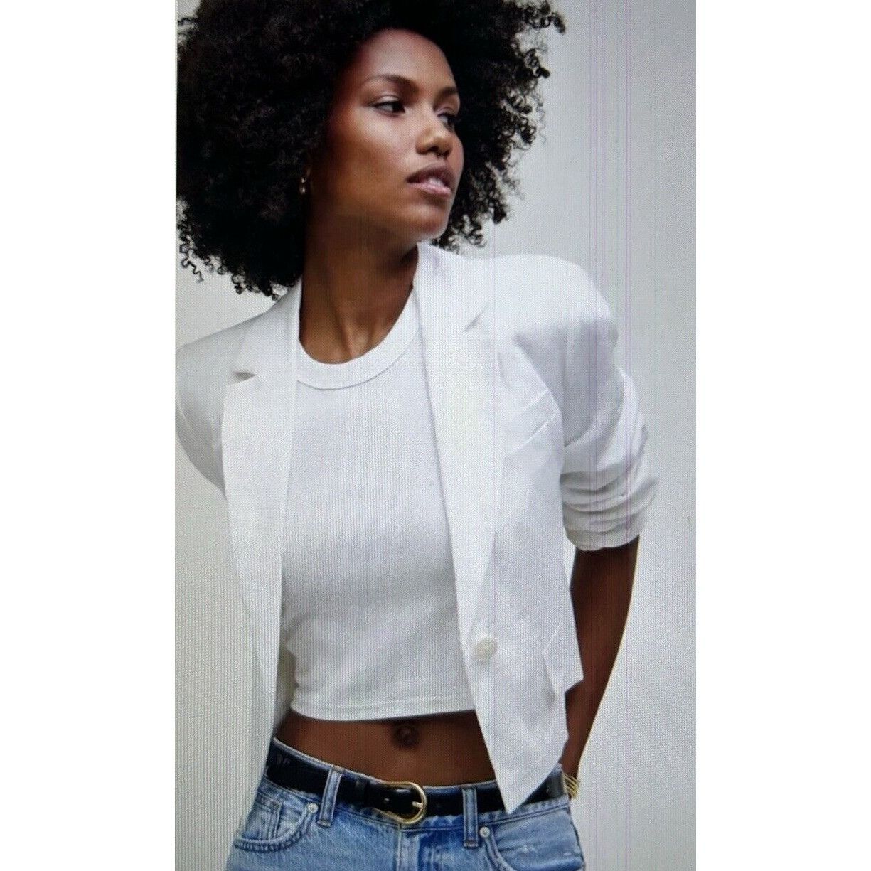 Madewell Madewell The Sutter Cropped Blazer 100% Linen White Size XS Size XS / US 0-2 / IT 36-38 - 4 Thumbnail