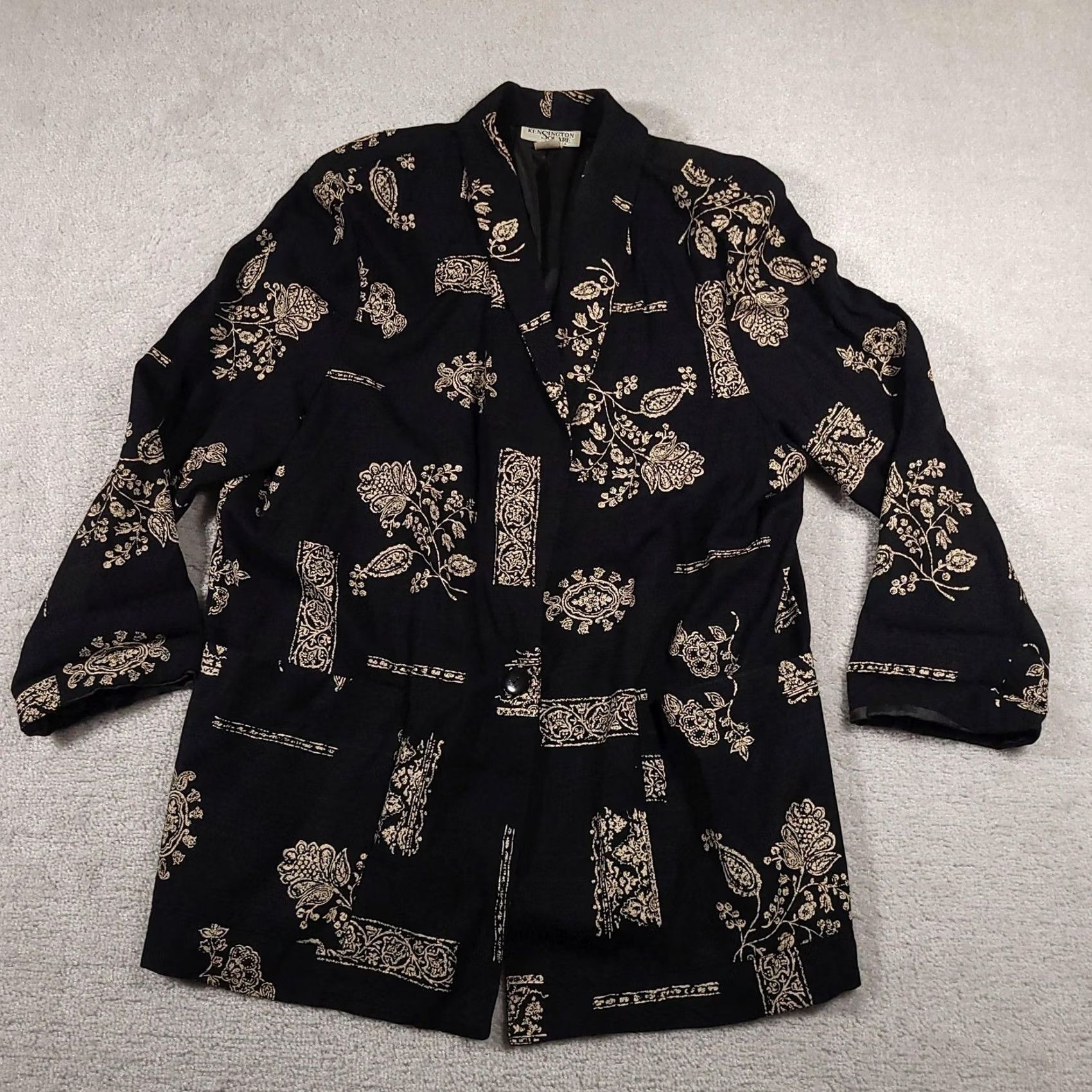 Vintage VINTAGE Kensington Square Blazer Womens 2X Black Gold Floral Brocade 90s Jacket Size XXL / US 16-18 / IT 52-54 - 2 Thumbnail