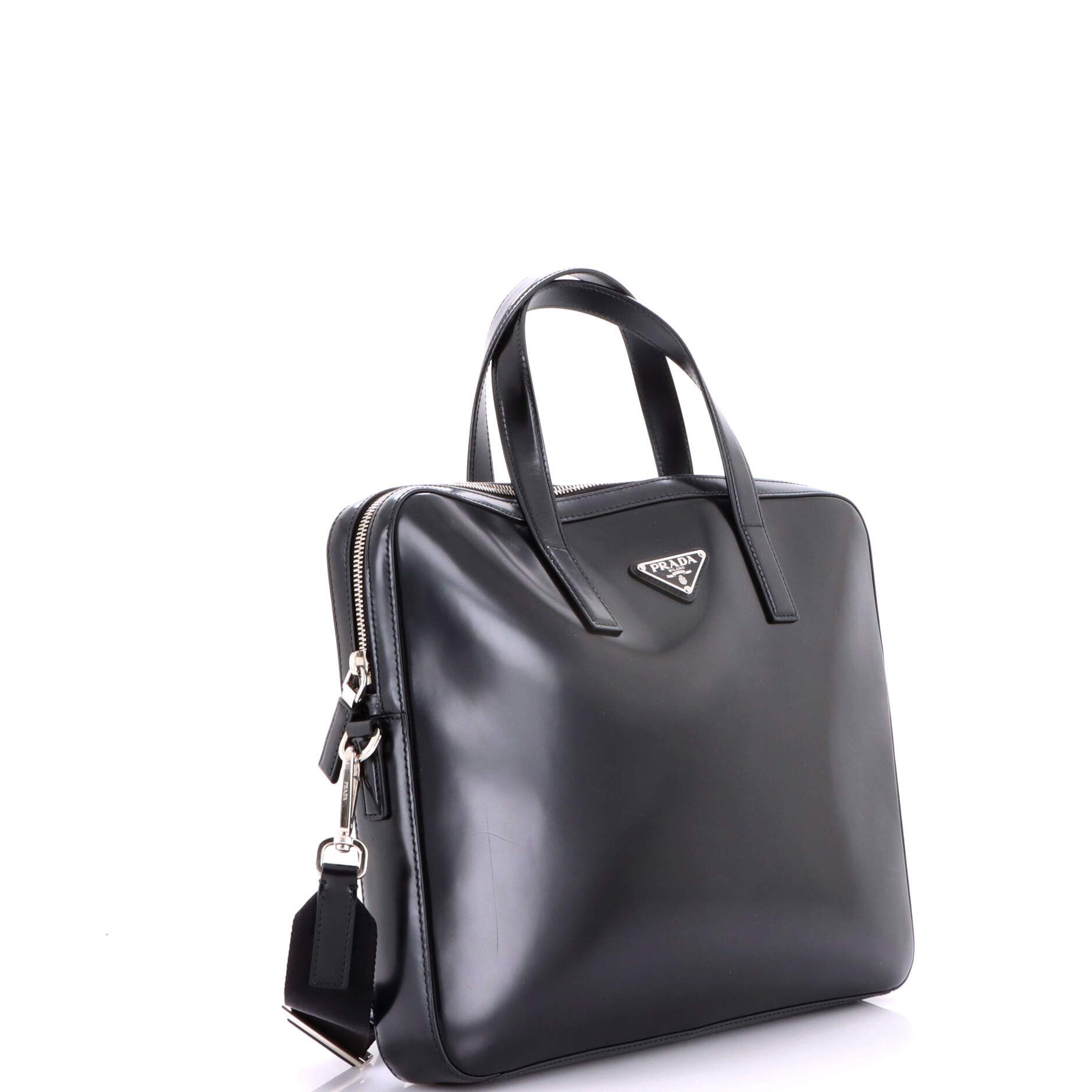 Prada Convertible Zip Around Briefcase Brushed Leather Medium Size ONE SIZE - 1 Thumbnail