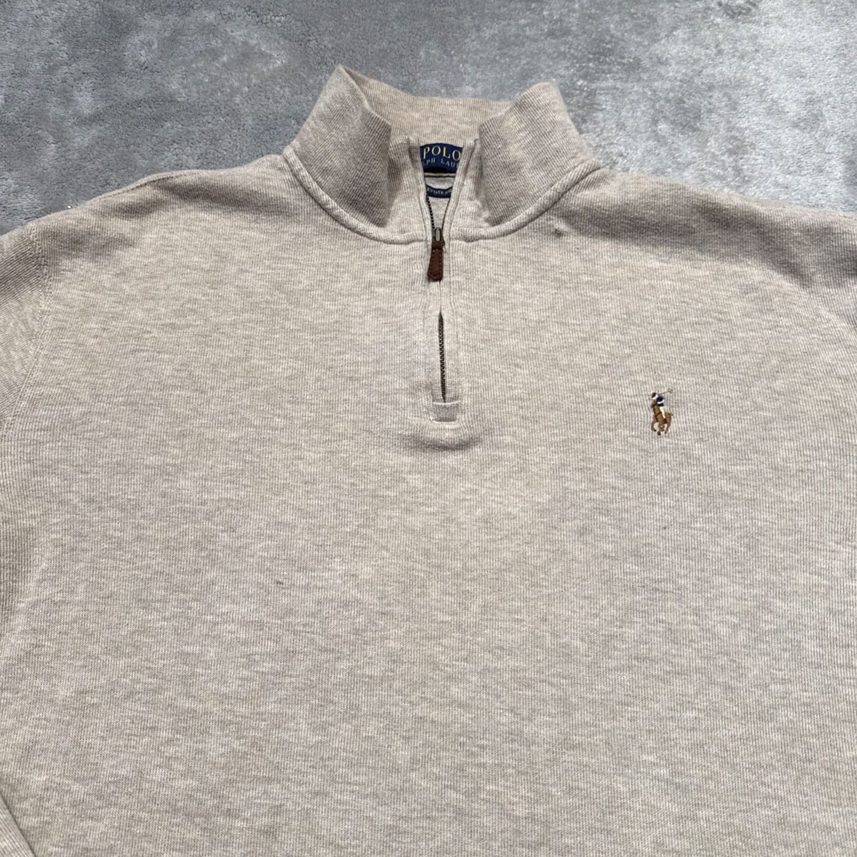 Polo Ralph Lauren Polo Ralph Lauren Quarter Zip Pullover Sweater Men’s Large Beige Estate Rib Mock Neck Logo Embroidered Knit Cotton Mens Sweater Size US L / EU 52-54 / 3 - 2 Thumbnail