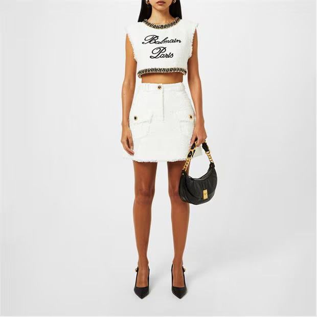 Balmain o1g2r1mq0924 Mini Skirt in Blanc Size 29" - 7 Thumbnail