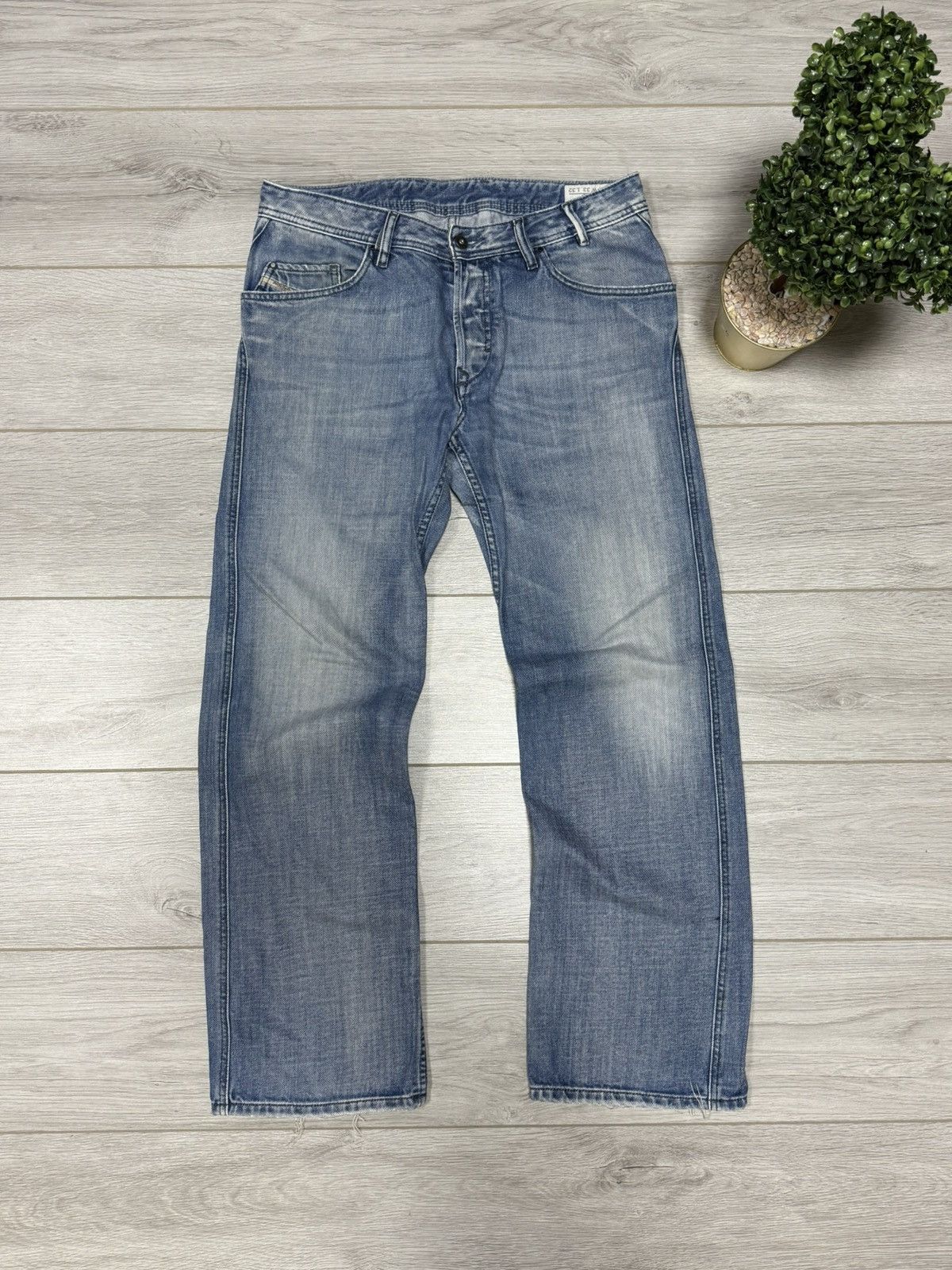 Diesel Diesel Bonsky Blue Wash Distressed Frayed Hem Straight Jeans Size US 33 - 2 Thumbnail