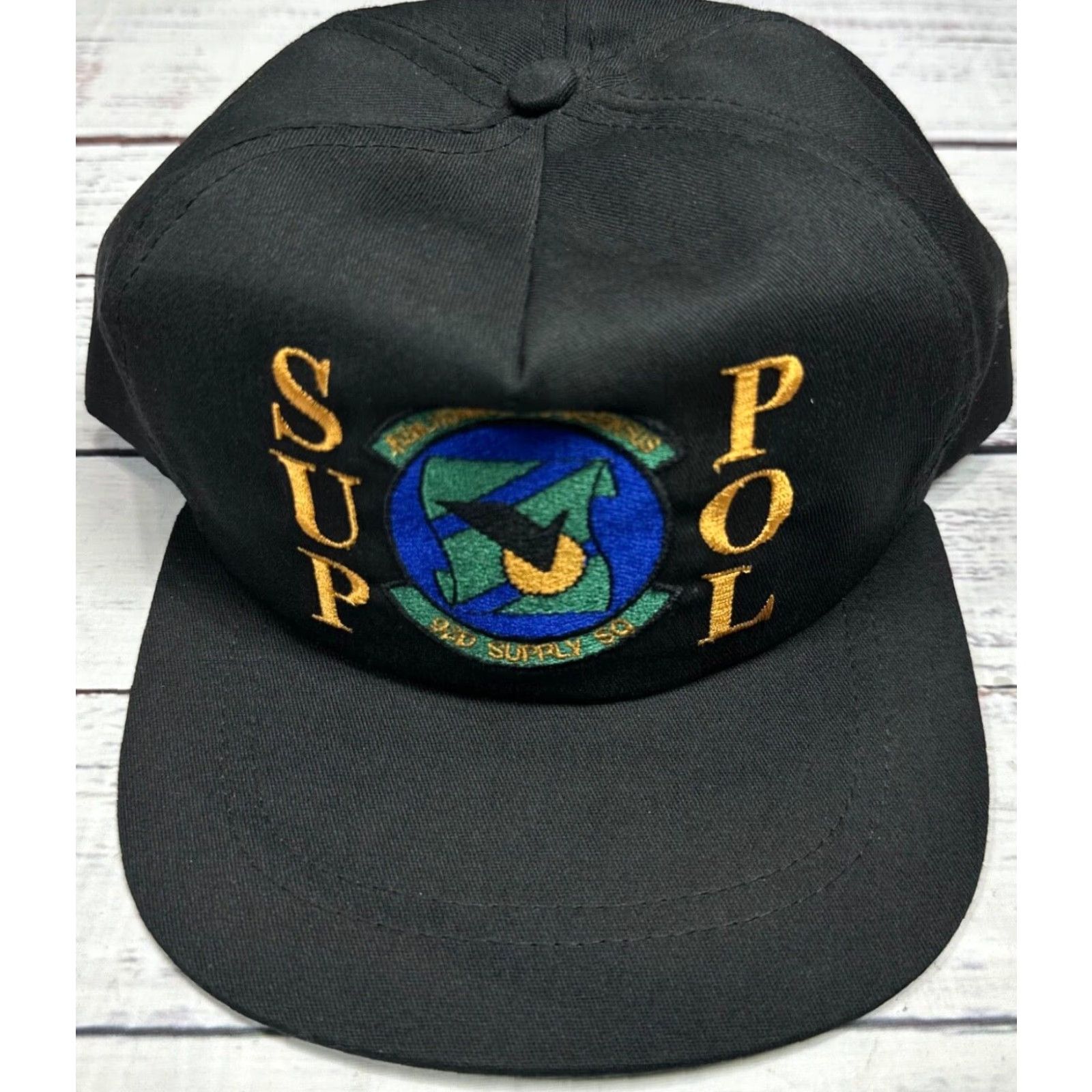 Vintage VINTAGE USAF SUP POL 92nd Supply Squadron Black Snapback Hat Men One Size Black Snapback Baseball Cap Size ONE SIZE - 2 Thumbnail