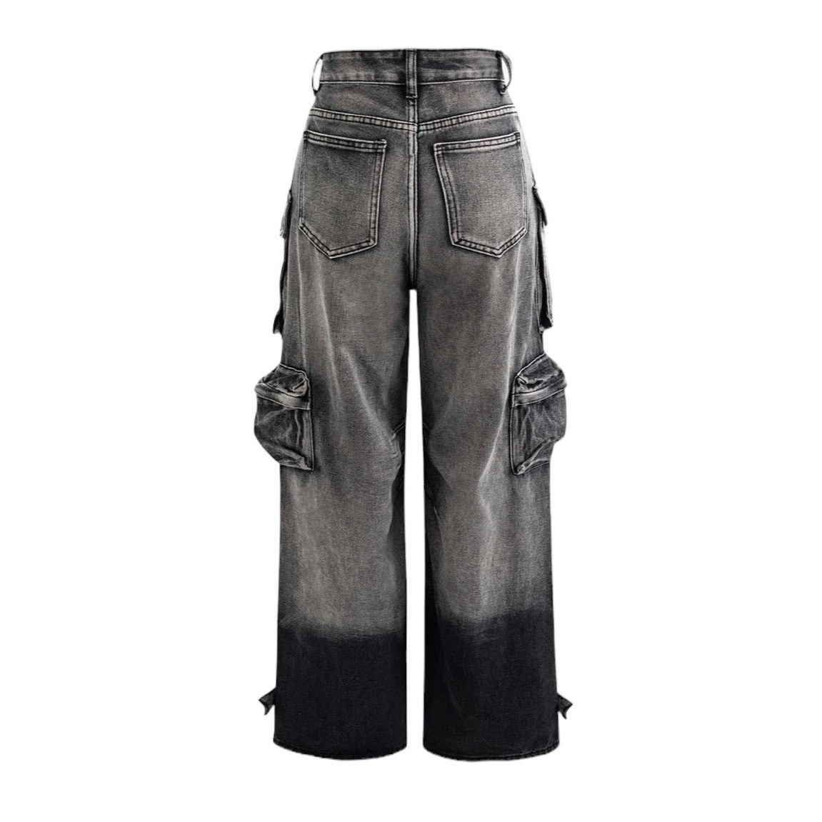 Other Black Gray Ombre Multi Pocket Wide Leg Cargo Denim Jeans Size 33" - 2 Thumbnail