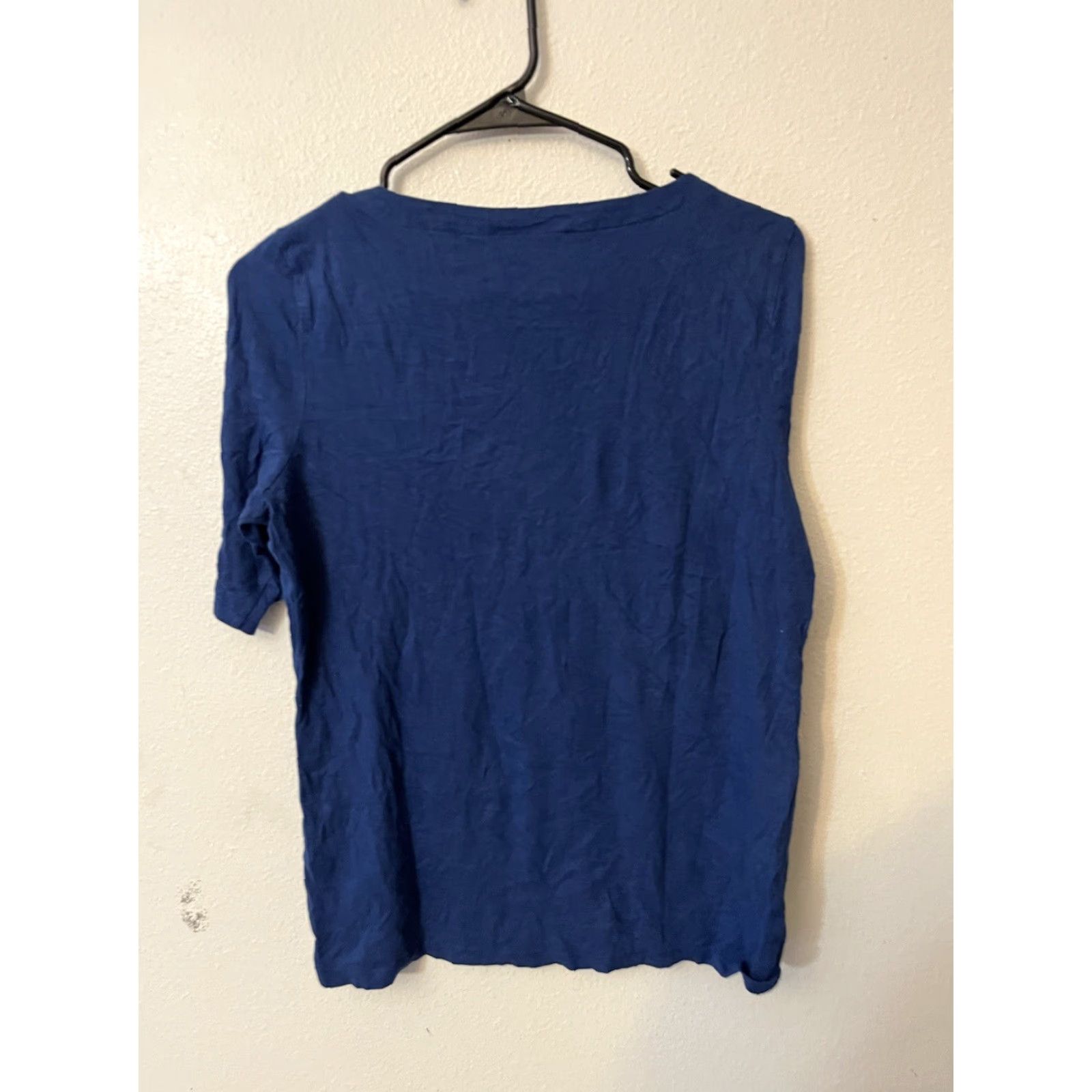 Talbots Talbots T Shirt Women Medium Blue Solid Short Sleeve Cotton Pullover Round Neck Size M / US 6-8 / IT 42-44 - 2 Thumbnail