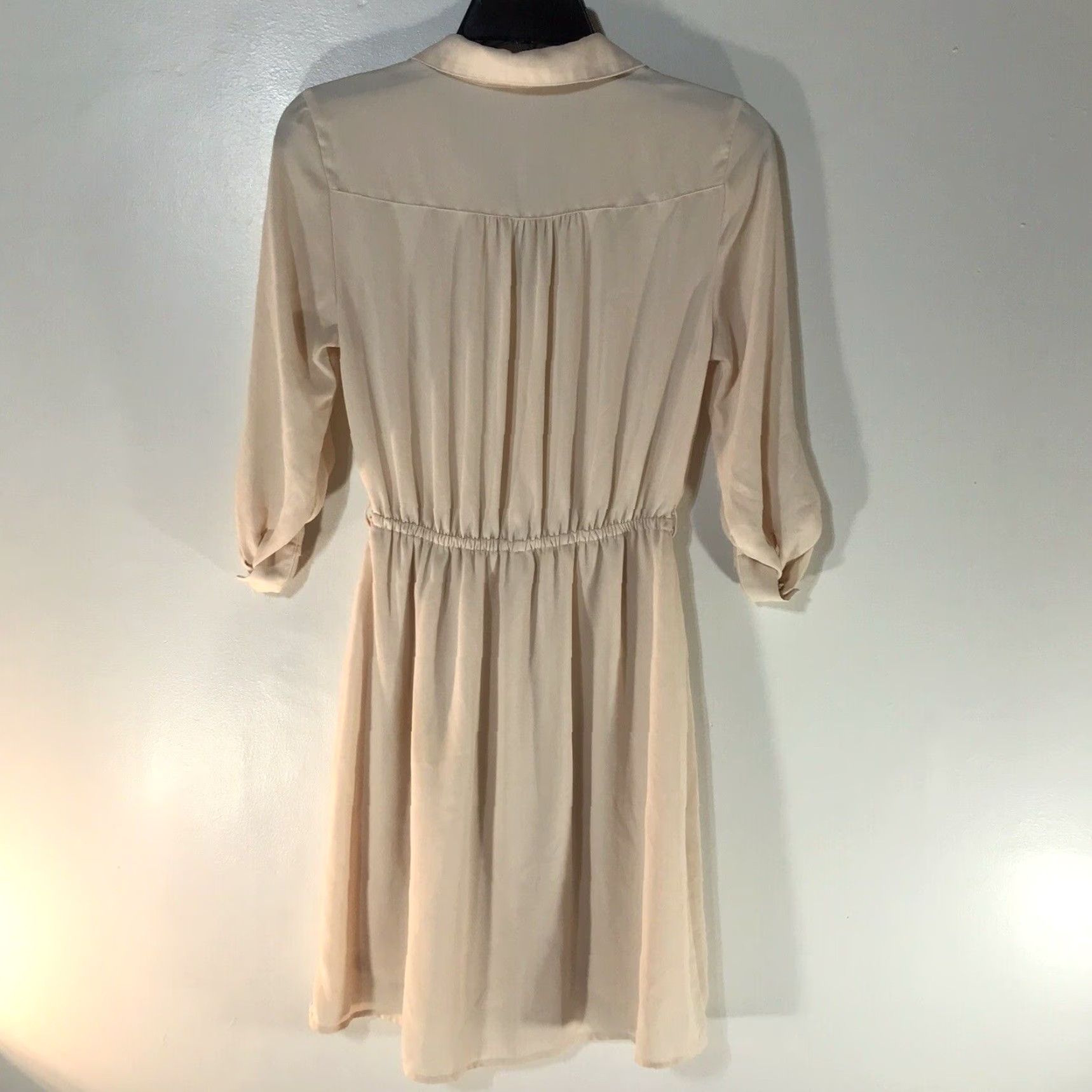 Vintage Charlotte Russe Dress Shirt Women Knee Length Beige 1/2 Button-Up Roll Tab Sleeves S Size S / US 4 / IT 40 - 2 Thumbnail