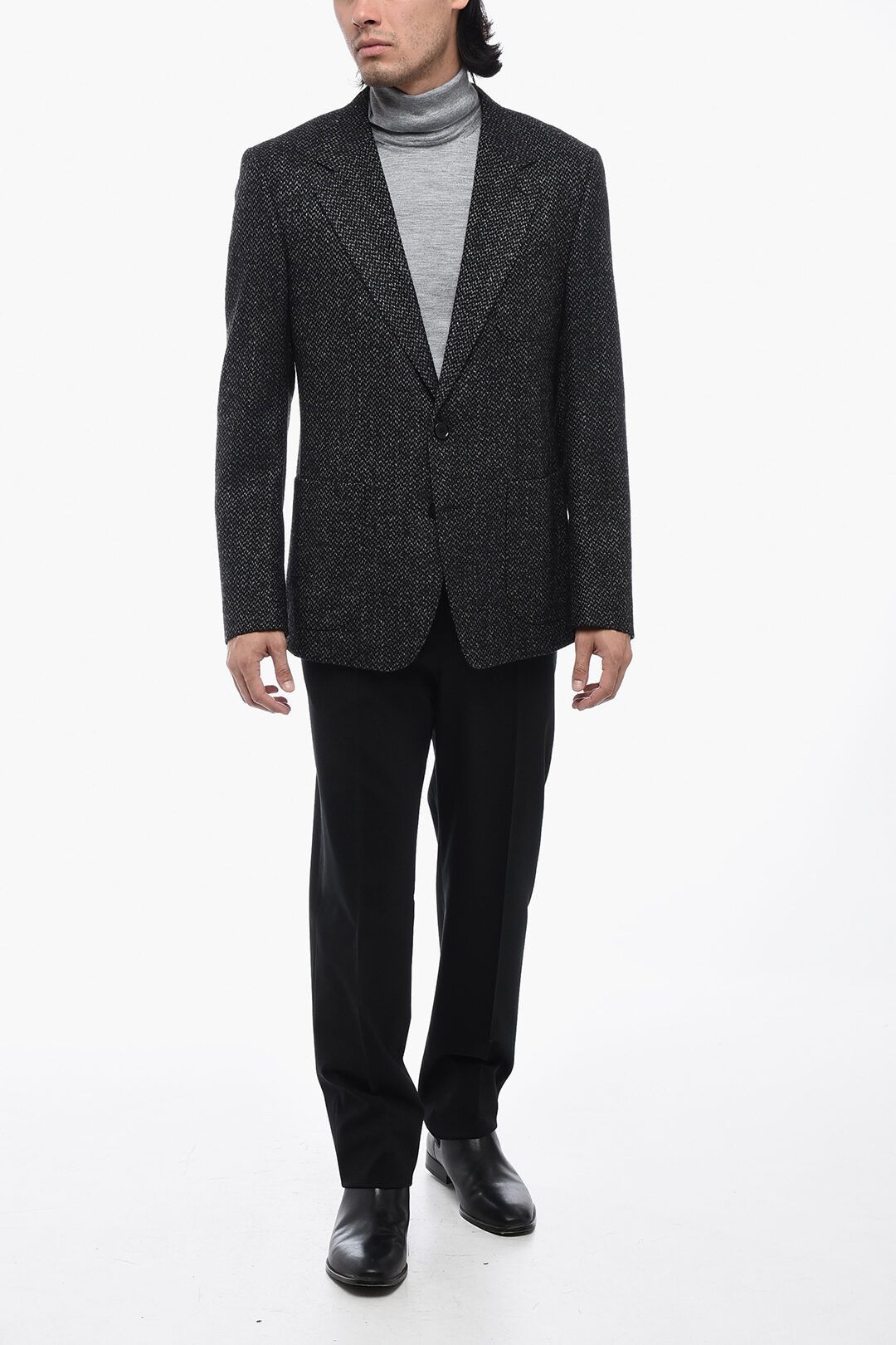 Dolce & Gabbana og1mm0825 Tailored Wool Herringbone Patterned Blazer in Grey Size US L / EU 52-54 / 3 - 4 Thumbnail