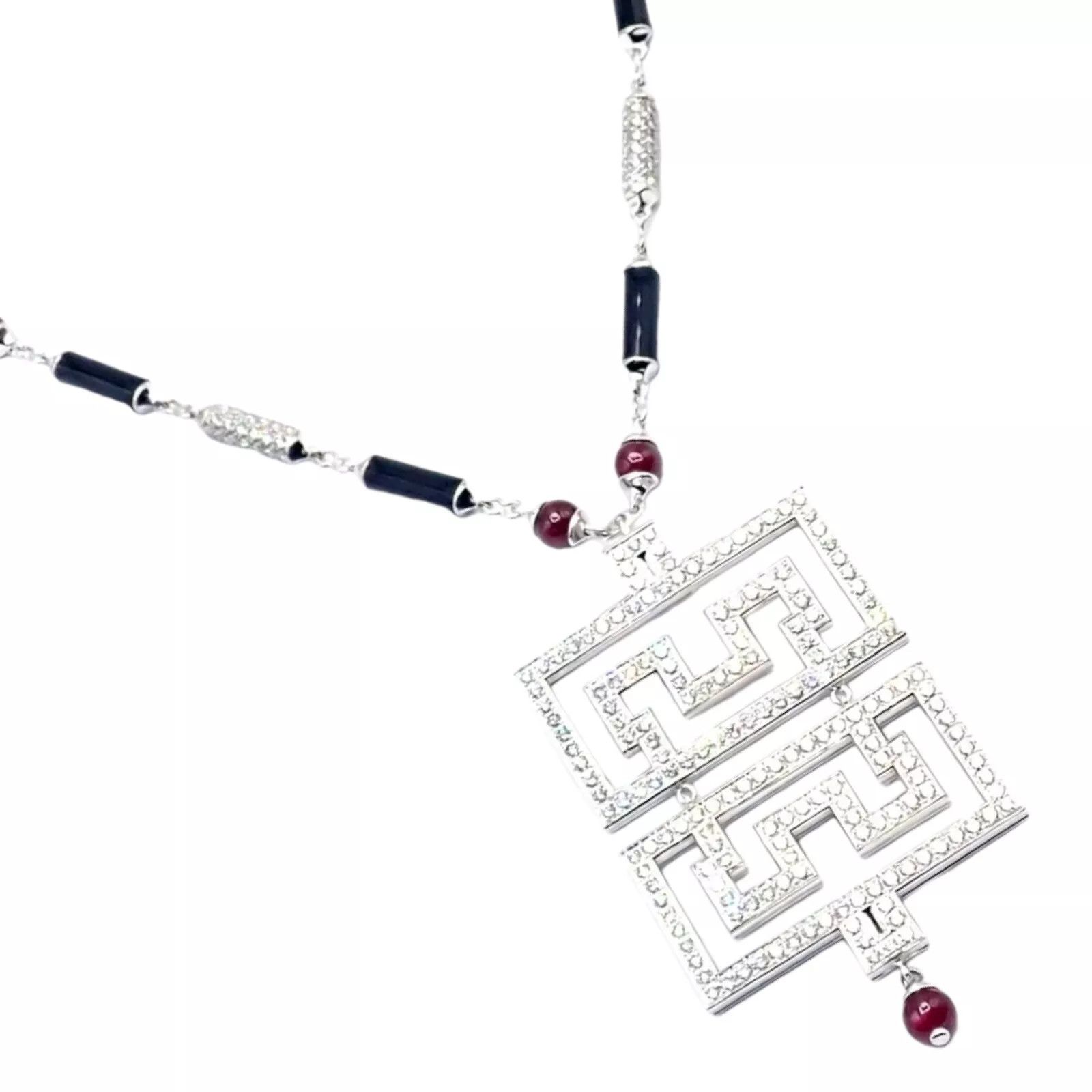 Cartier 18k White Gold Onyx Ruby Diamond Pendant Necklace Size ONE SIZE - 3 Thumbnail