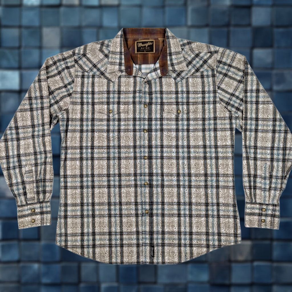 Wrangler VINTAGE Wrangler Retro Brushpopper Western Pearl Snap Shirt Men XL Plaid Beige Size US XL / EU 56 / 4 - 1 Thumbnail
