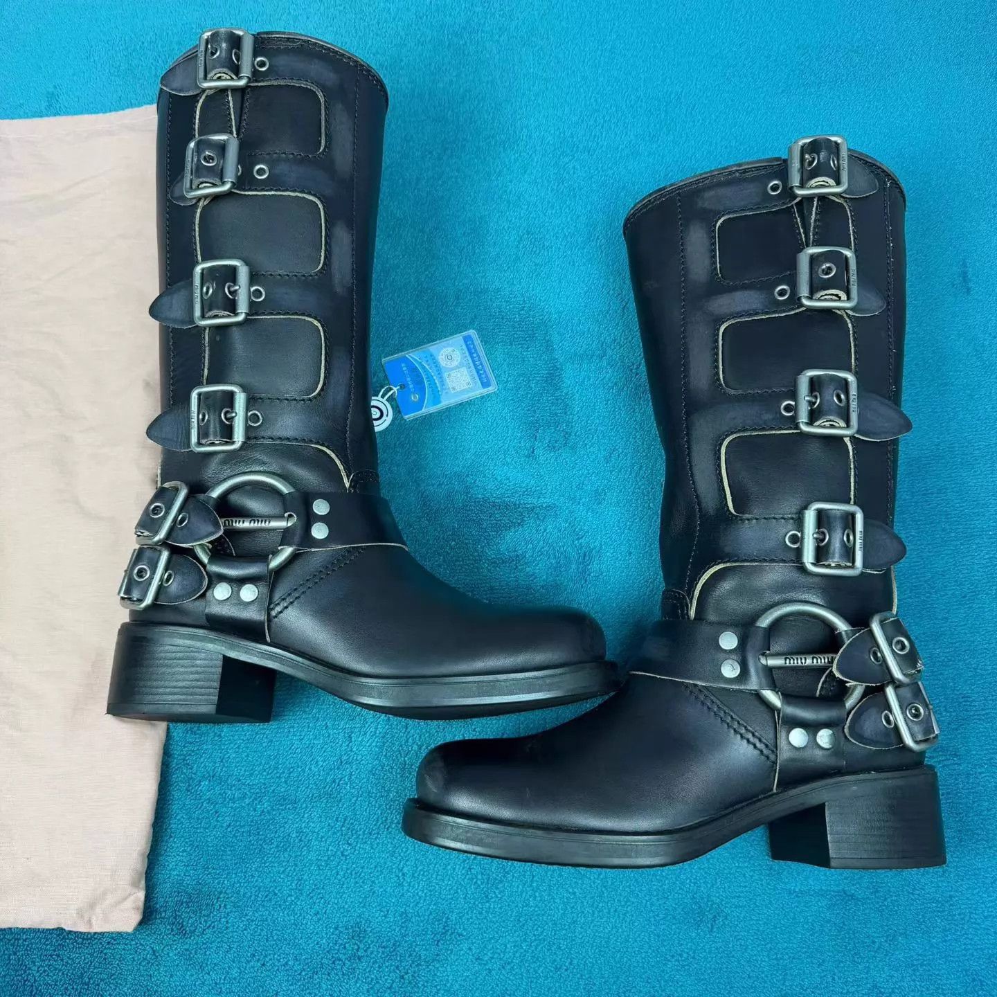 Miu Miu MIU MIU Leather Metal Trim Knee-High Boots Black EU38.5 Size US 8 / IT 38 - 3 Thumbnail