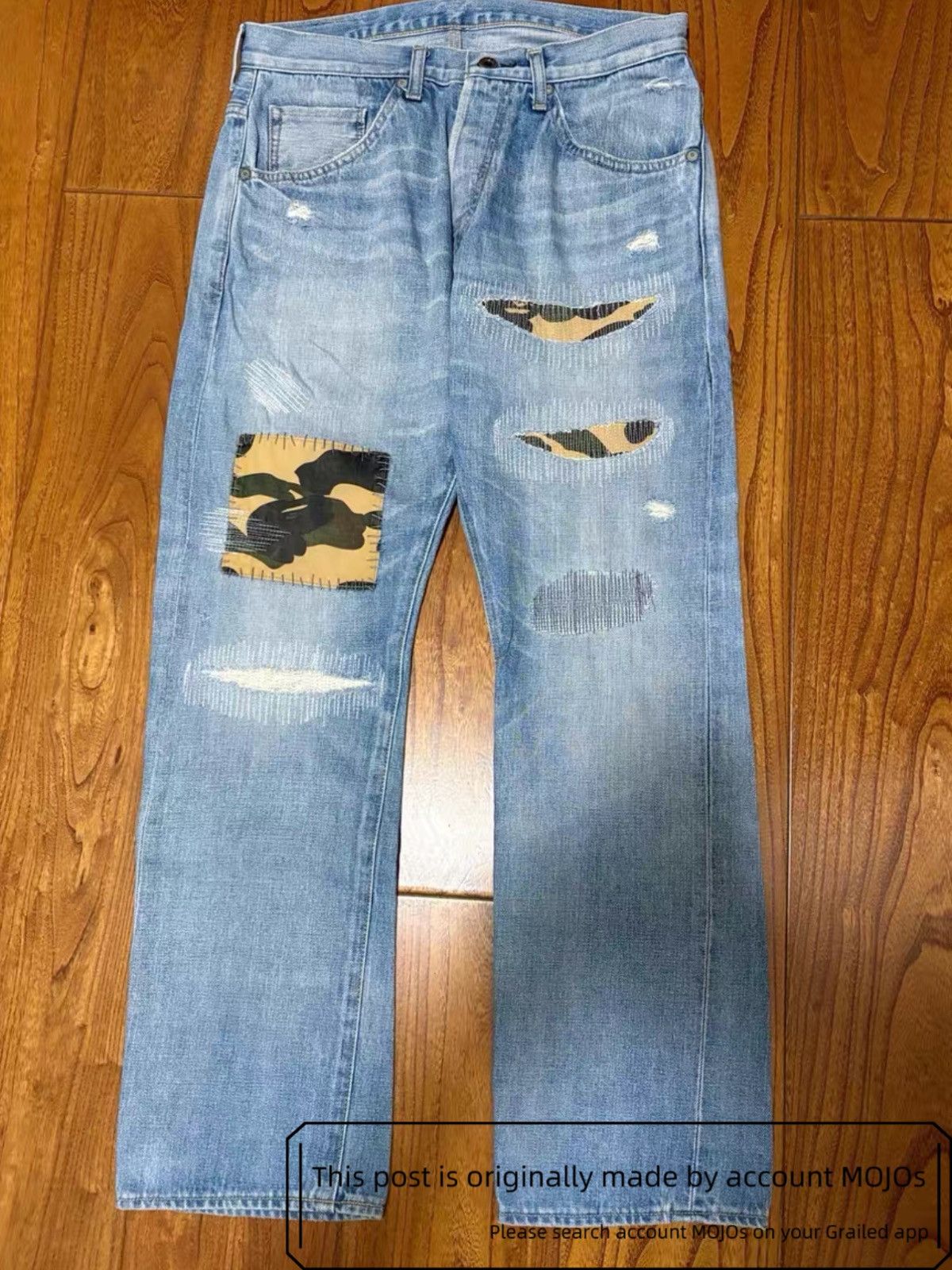 Sz S Bape Camo Patch Distressed Denim mojos77285