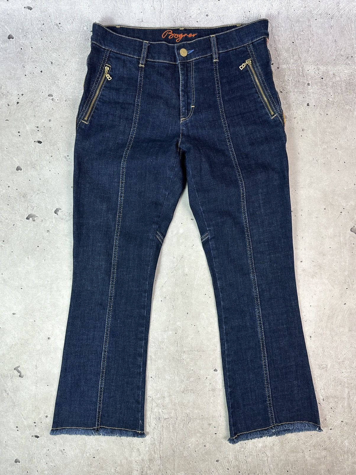 Bogner Sonia Bogner Patterned Strips Zip Pocket Blue Cotton Jeans Size 32" / US 10 / IT 46 - 2 Thumbnail