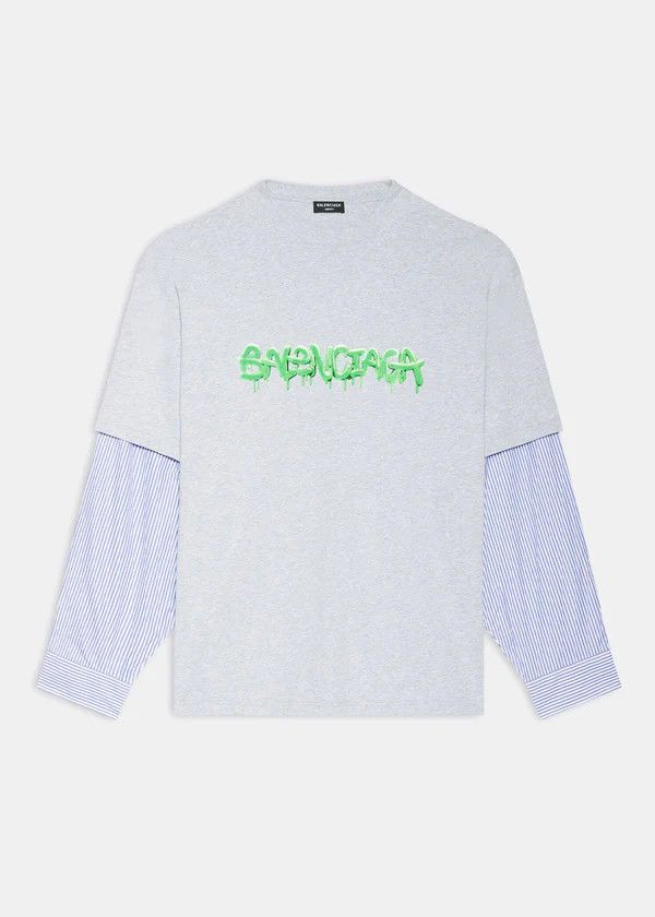 image of Balenciaga O1Mt1Gz0524 Slime Patched Sleeves In Grey, Men's (Size XL)