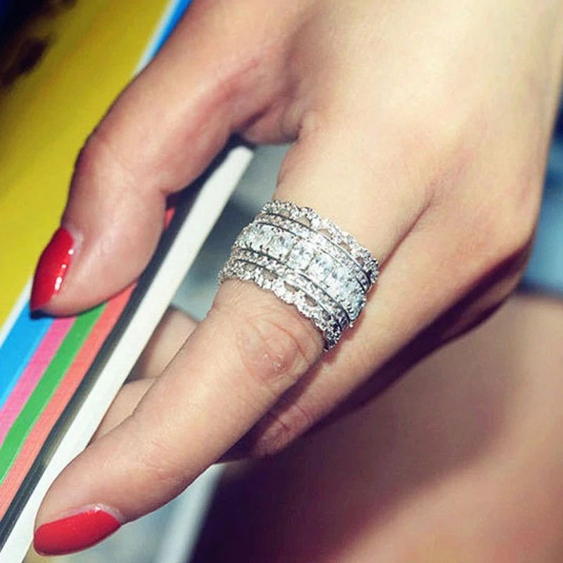 Jewelry Micro Paved Cubic Zirconia Silver Color Wide Rings Size ONE SIZE - 3 Thumbnail