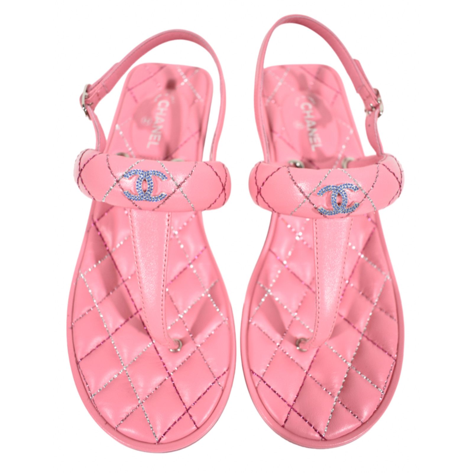 Chanel Chanel 21K Pink Multicolor Leather CC Logo Mule Slide Size US 7 / IT 37 - 1 Thumbnail