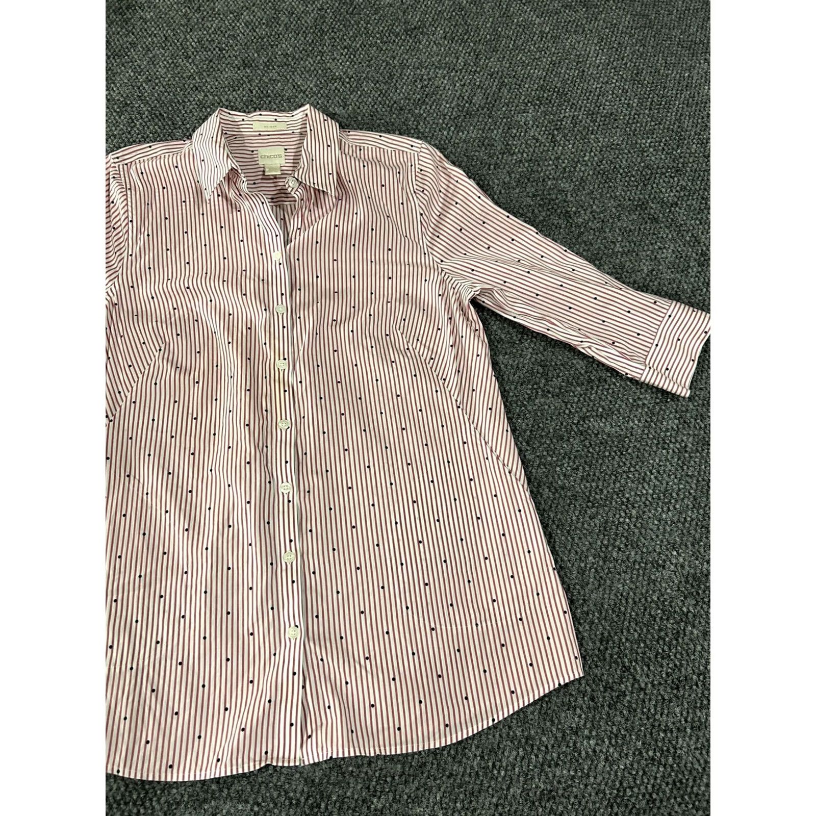 Vintage Chicos Shirt Womens 1 Pink Stripe Dot 3/4 Sleeve Button Tunic Size XS / US 0-2 / IT 36-38 - 4 Thumbnail