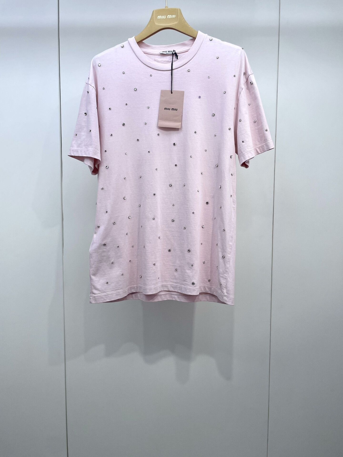 Miu Miu Miu Miu Pink Rhinestone Short-Sleeve T-Shirt Size XS / US 0-2 / IT 36-38 - 1 Thumbnail