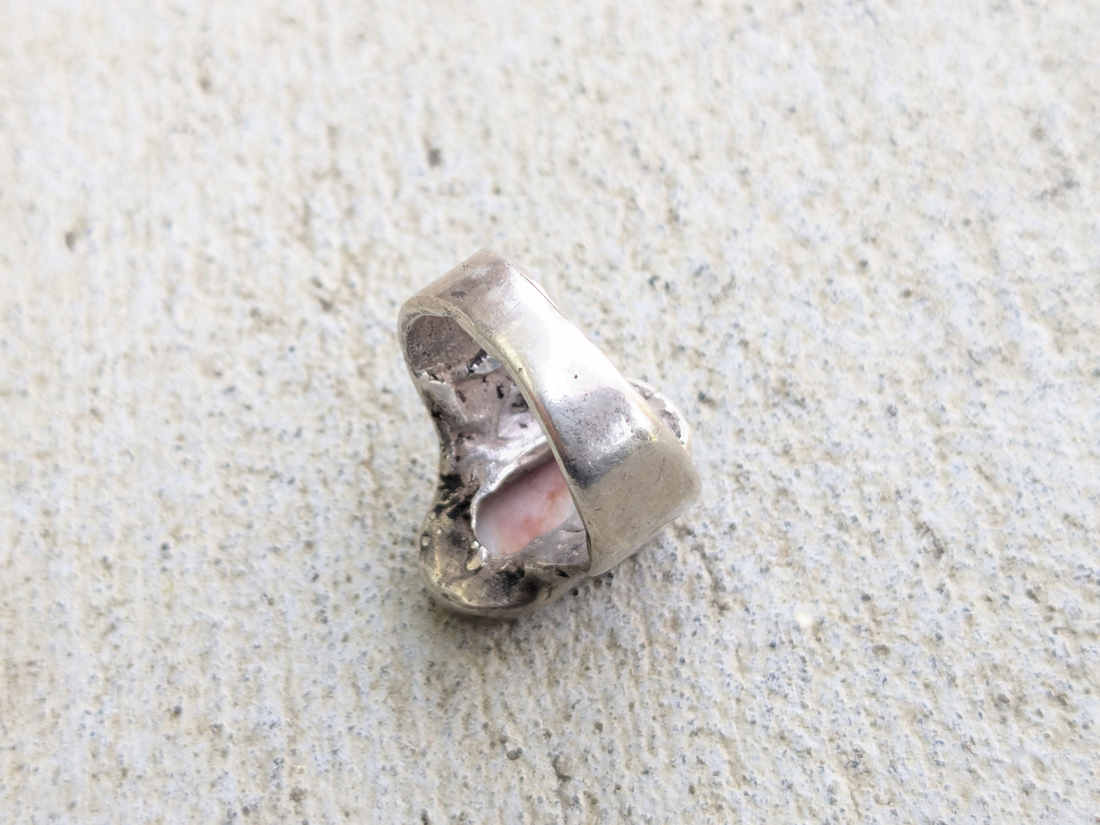 Vintage Vintage Sterling Silver Ring Abalone 9.25 Abstract Modern Size ONE SIZE - 7 Thumbnail