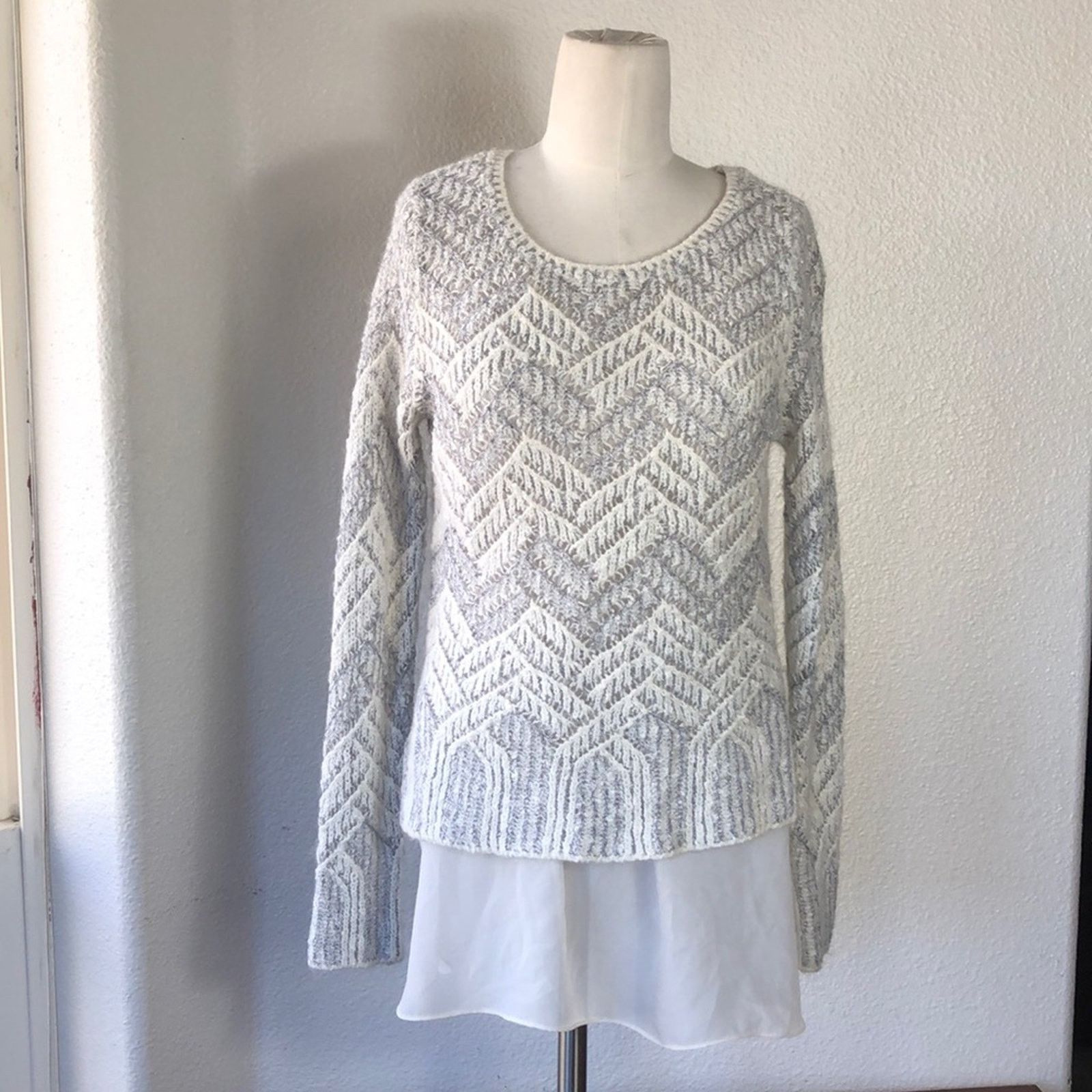 Lucky Brand Lucky Brand sweater wool blend faux layer silver accent Size S / US 4 / IT 40 - 1 Thumbnail