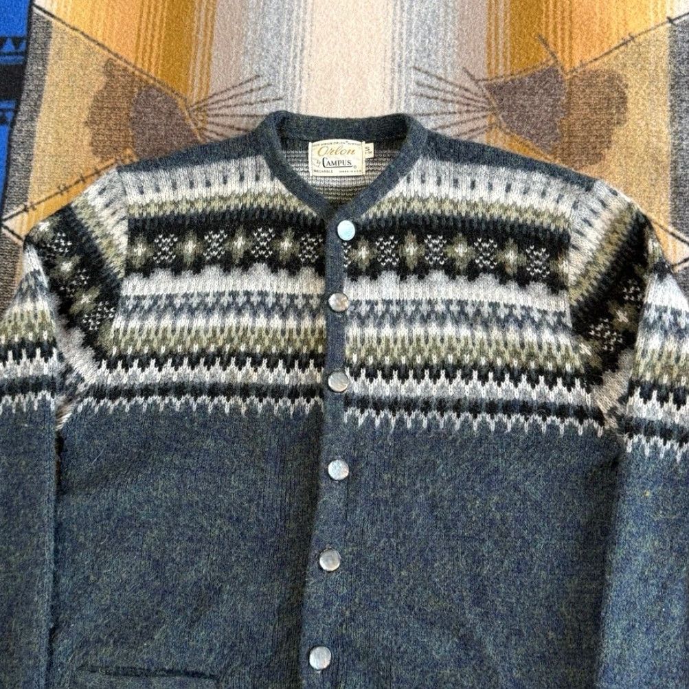 Vintage VINTAGE Campus Cardigan Shirt Mens Small 60s 70s Green Knit Long Sleeve Button Up By Campus Size US S / EU 44-46 / 1 - 4 Thumbnail