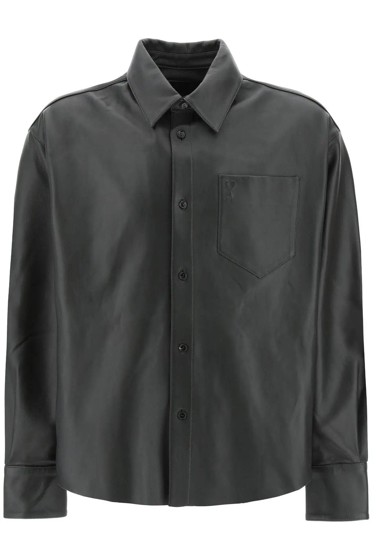 image of Ami O1S22I1N0324 Nappa Leather Overshirt In Black, Women's (Size Medium)