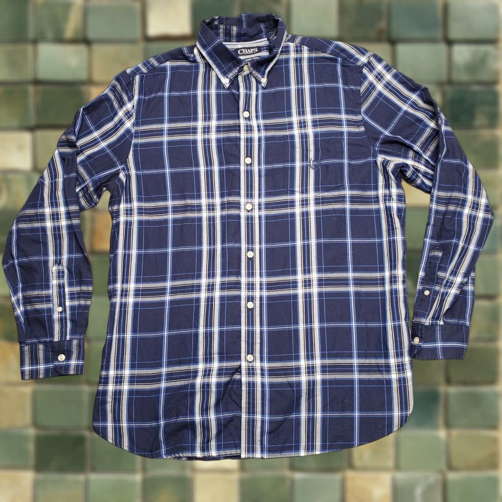 Chaps Chaps Shirt Mens Large Blue Plaid Button-Up Long Sleeve Easy Care Twill Casual Size US L / EU 52-54 / 3 - 1 Thumbnail