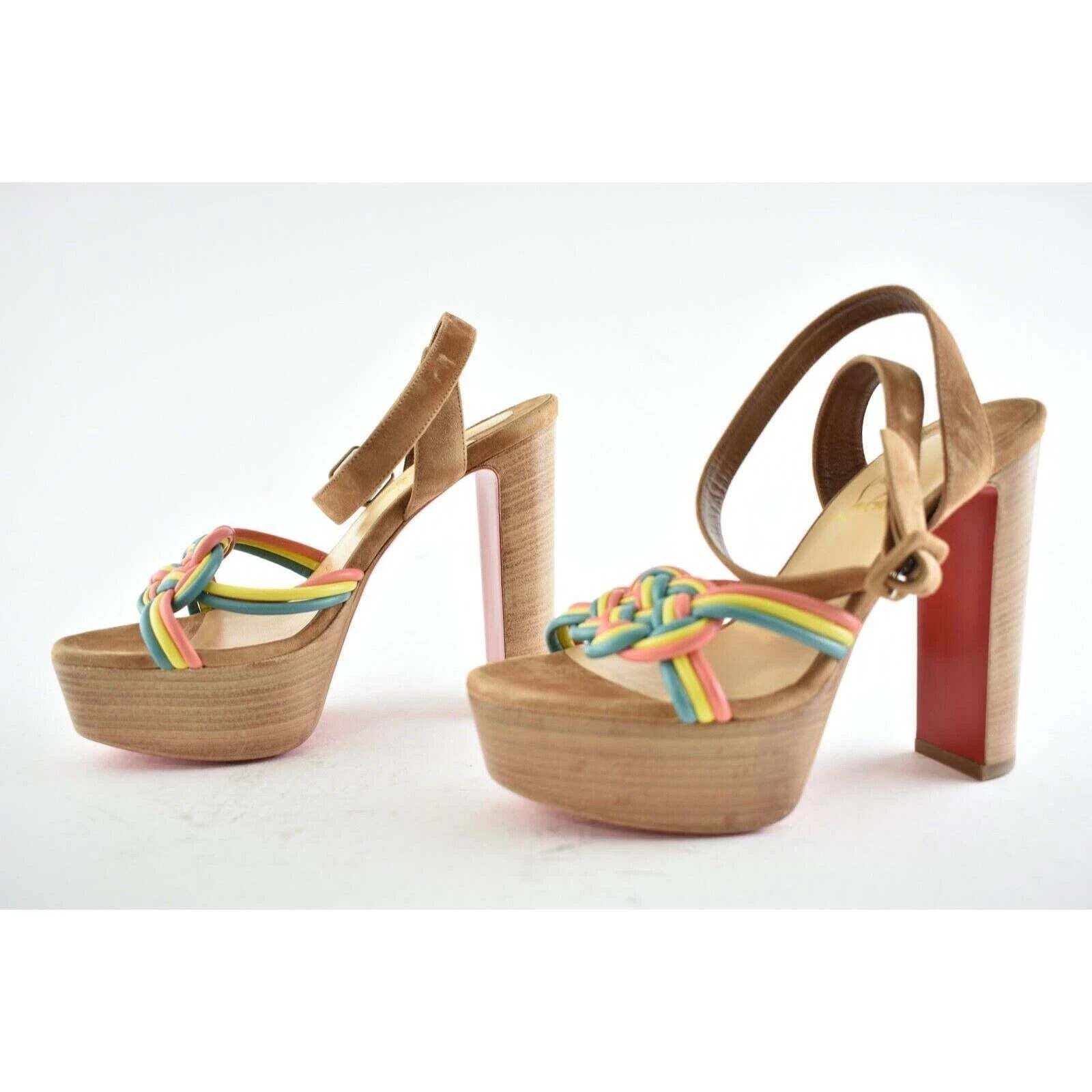 Christian Louboutin Ella 130 Brown Red Ankle Strap Platform Sandal Heel Pump 36 Size US 6 / IT 36 - 9 Thumbnail