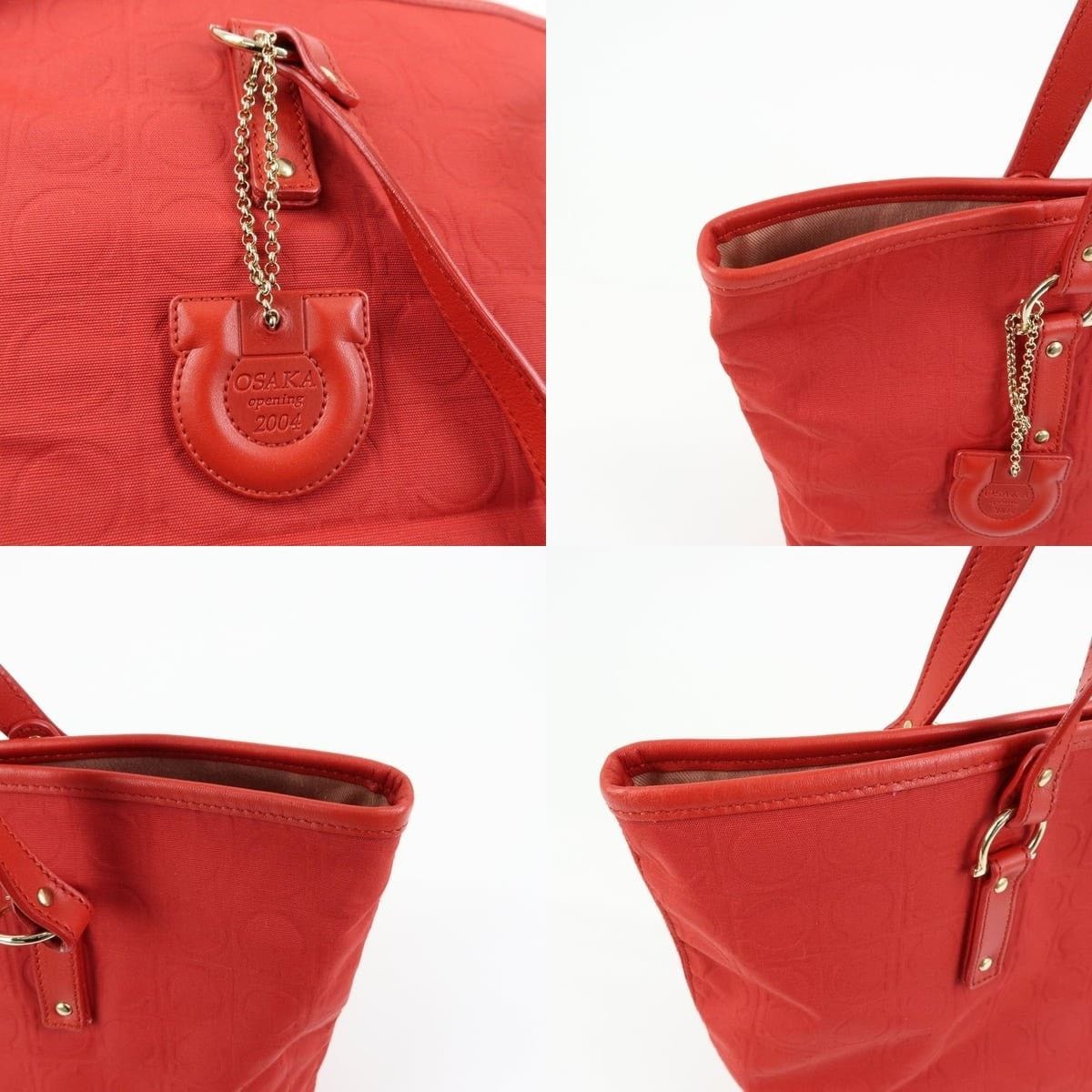 Salvatore Ferragamo Ferragamo Gancini Canvas Tote Red Size ONE SIZE - 6 Thumbnail