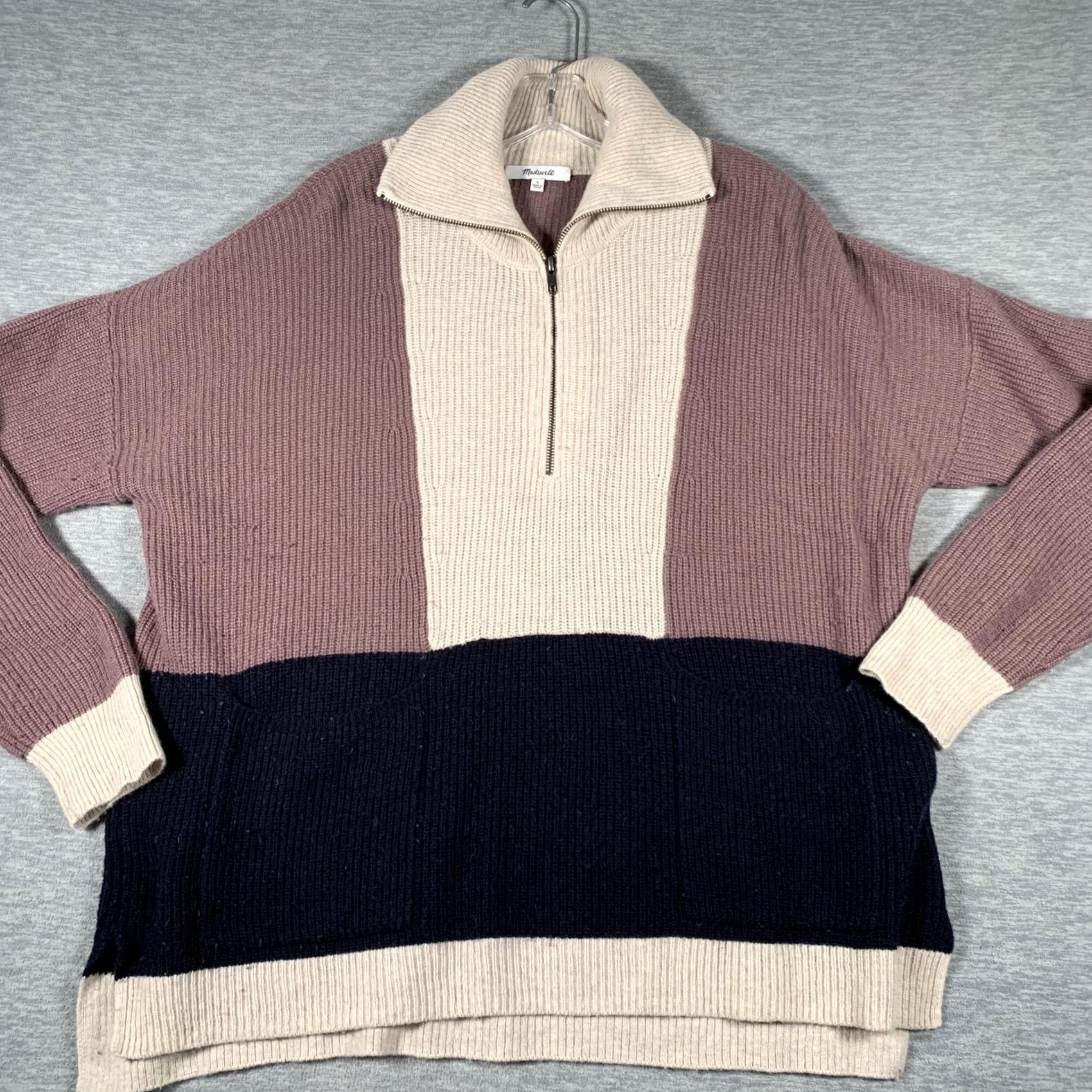 Madewell Madewell Sweater Womens L Multicolor Stripe Mock Neck 1/4 Zip Pockets Knit Size L / US 10 / IT 46 - 2 Thumbnail
