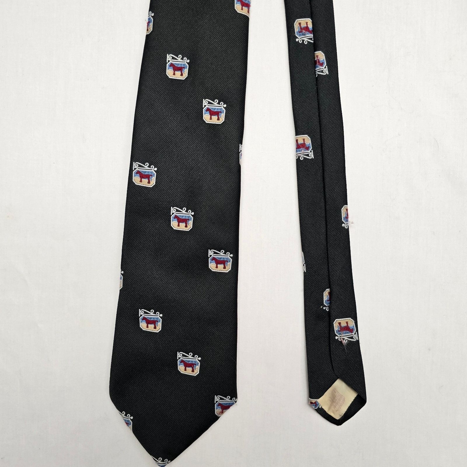 Sears Vintage Horse Tie Sears arc de tricmphe Mens Black Necktie Size ONE SIZE - 2 Thumbnail
