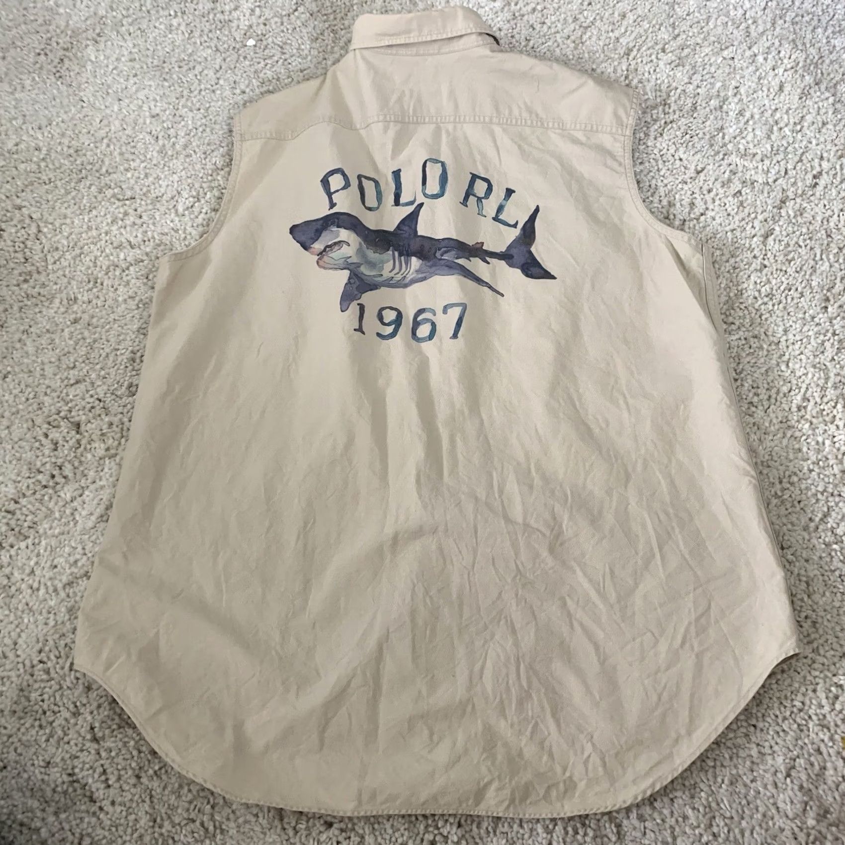 Polo Ralph Lauren VINTAGE Polo Ralph Lauren RL 67 Shirt Mens L Sleeveless BeigexCut Off Button-Up Collared Logo Pockets 80s 90s Size US L / EU 52-54 / 3 - 6 Thumbnail