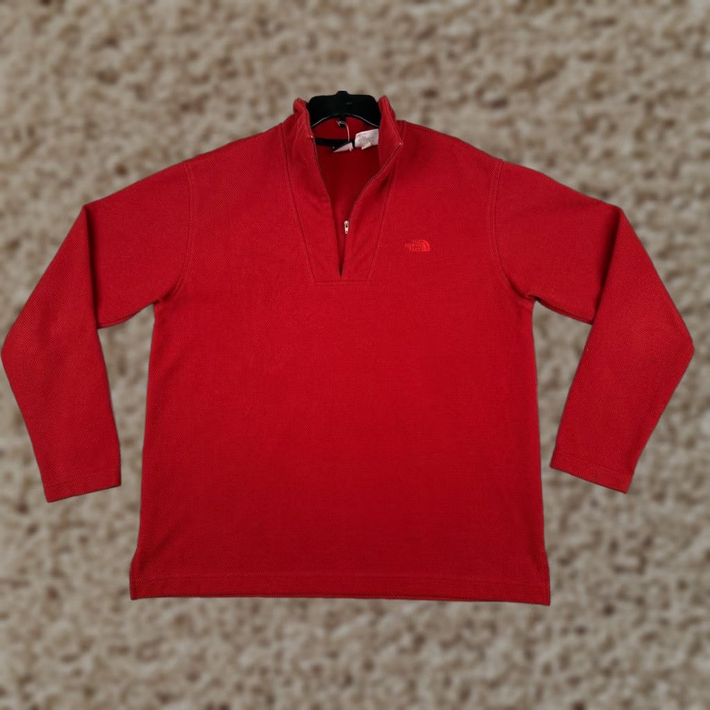 The North Face VINTAGE The North Face Sweater Men Large Red 1/4 Zip Pocket Mock Neck Poly READ Size US L / EU 52-54 / 3 - 1 Thumbnail