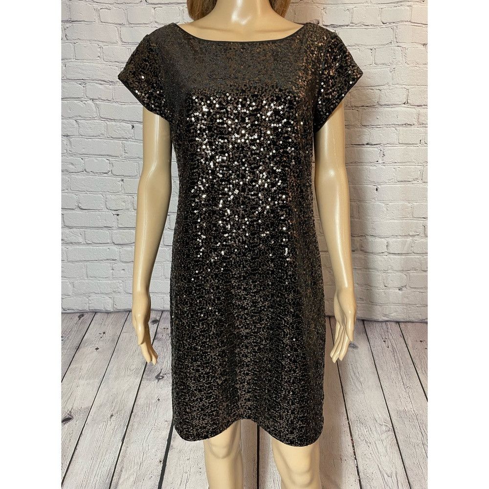 Other NWT New $138 ELIZA J Sequin Velvet Cap Sleeve Black Bronze Size L / US 10 / IT 46 - 9 Thumbnail