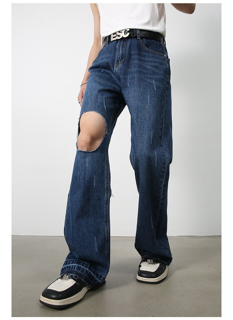 Japanese Brand × Jean Dark blue loose flared casual ripped jeans Size US 32 / EU 48 - 3 Thumbnail