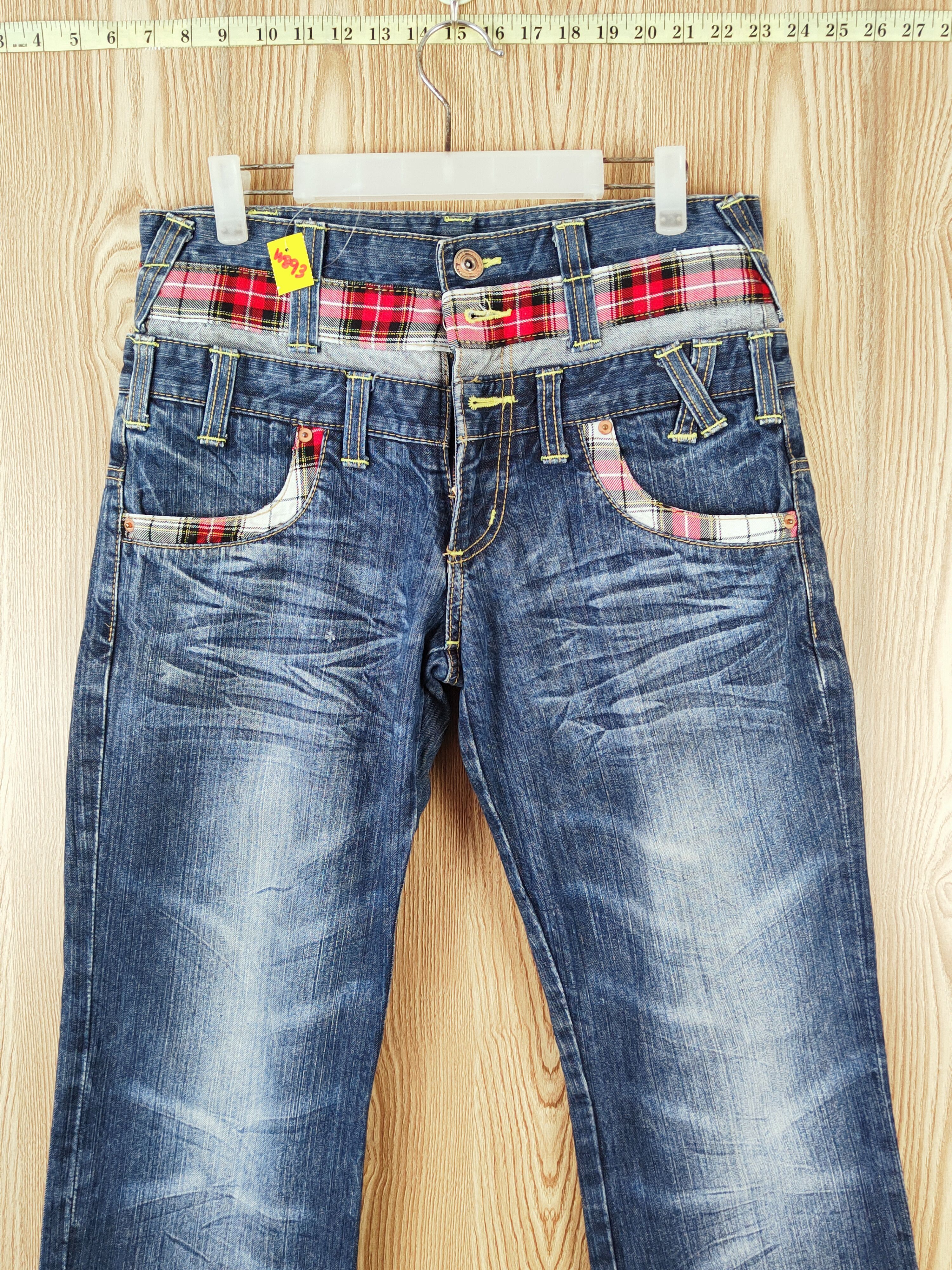 Japanese Brand Japan double waist checkered Distressed Ripped Jeans #W893 Size US 32 / EU 48 - 2 Thumbnail