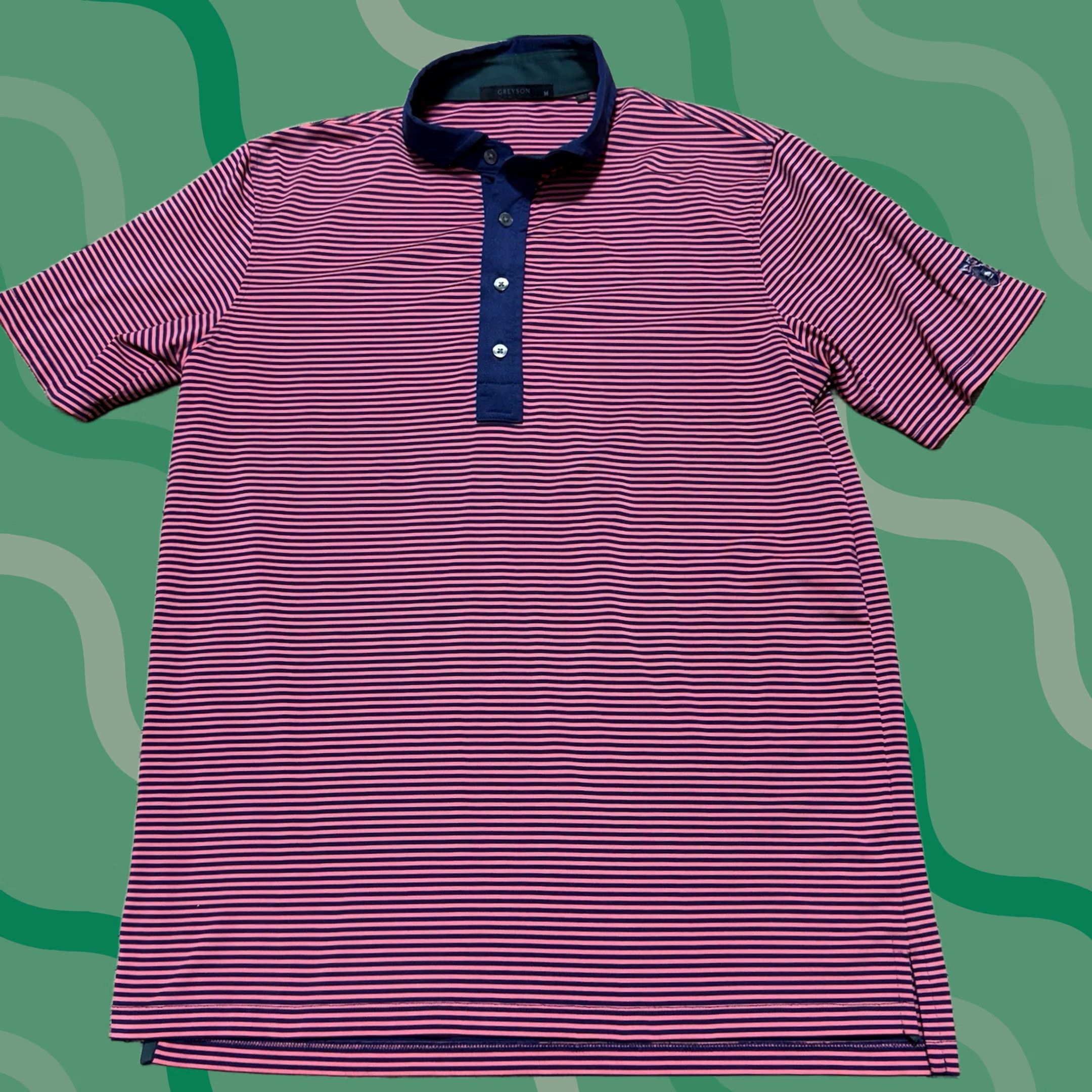 Vintage Greyson Polo Shirt Mens M Pink Blue Striped Wolf Logo Golf Club Stretch Shirt Size US M / EU 48-50 / 2 - 1 Thumbnail