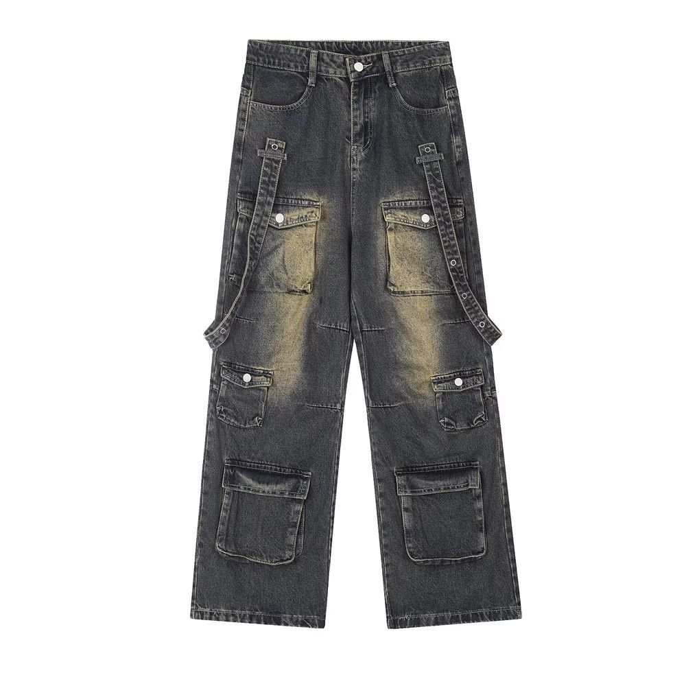 Japanese Brand Men's washed distressed loose multi-pocket cargo jeans Size US 32 / EU 48 - 1 Thumbnail