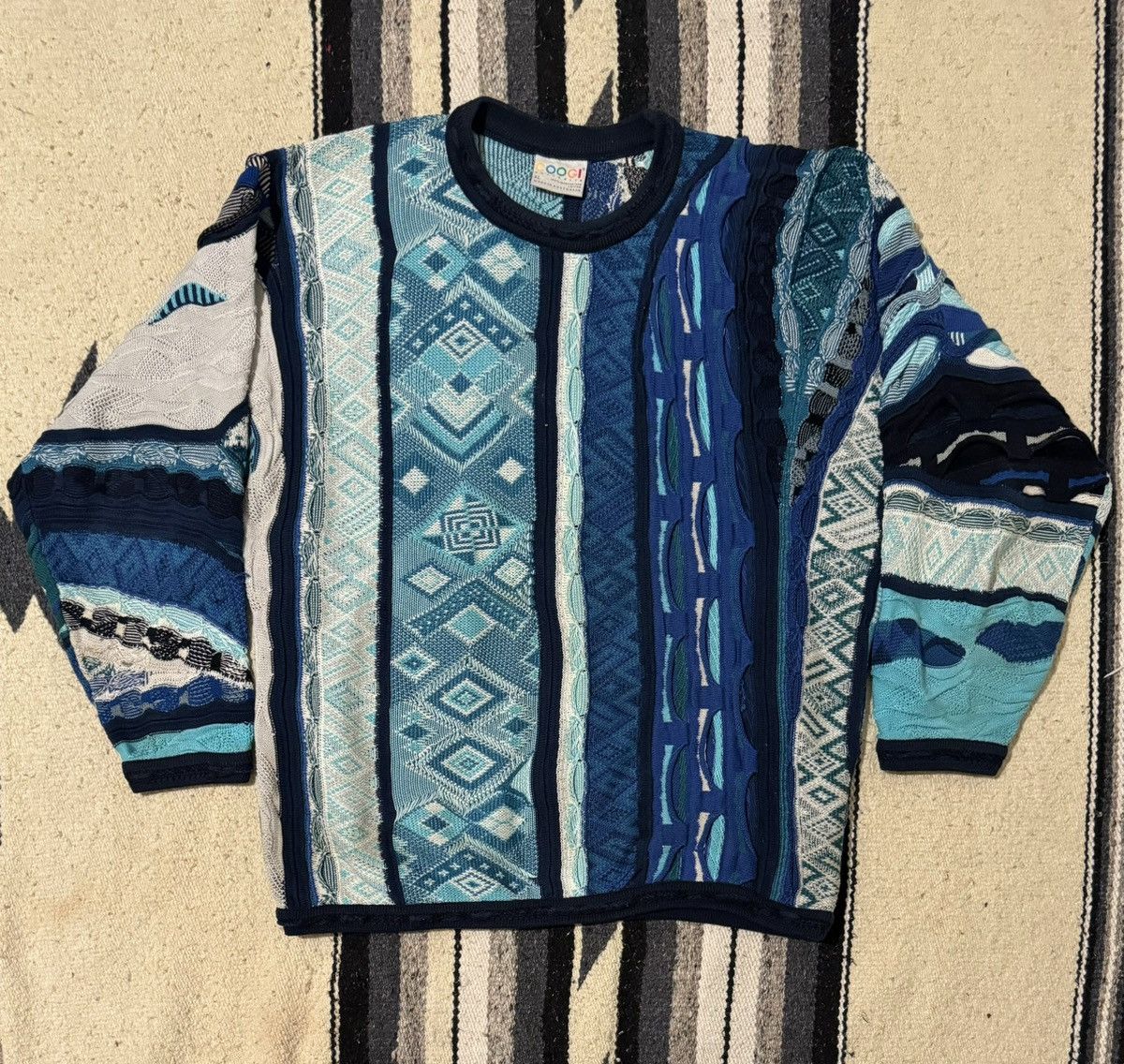 image of Coogi 90's Cableknit Made In Australia Blue Sweater, Men's (Size XL)