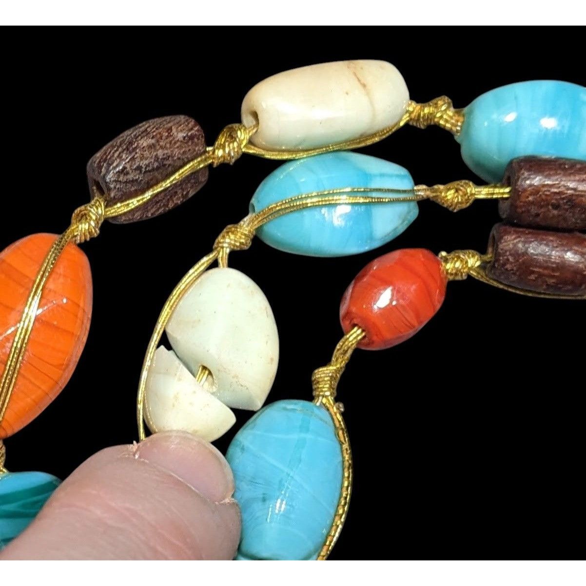 Other Bohemian Multilayer Blue And Orange Glass And Wood Beaded Ne Size ONE SIZE - 3 Thumbnail