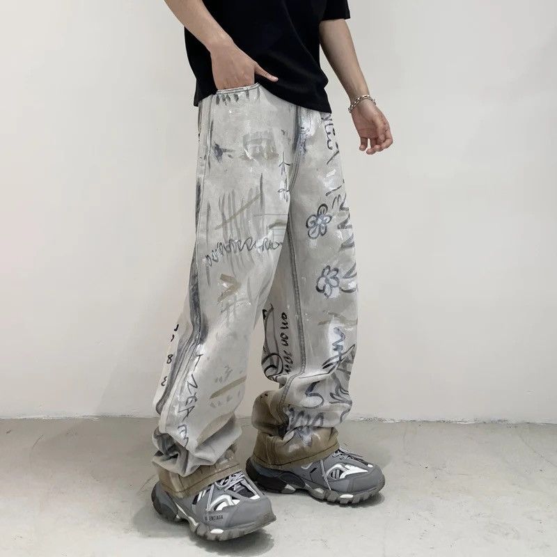 Japanese Brand × Jean Design Streetwear Loose Baggy Graffiti Jeans Pants Size US 32 / EU 48 - 2 Thumbnail
