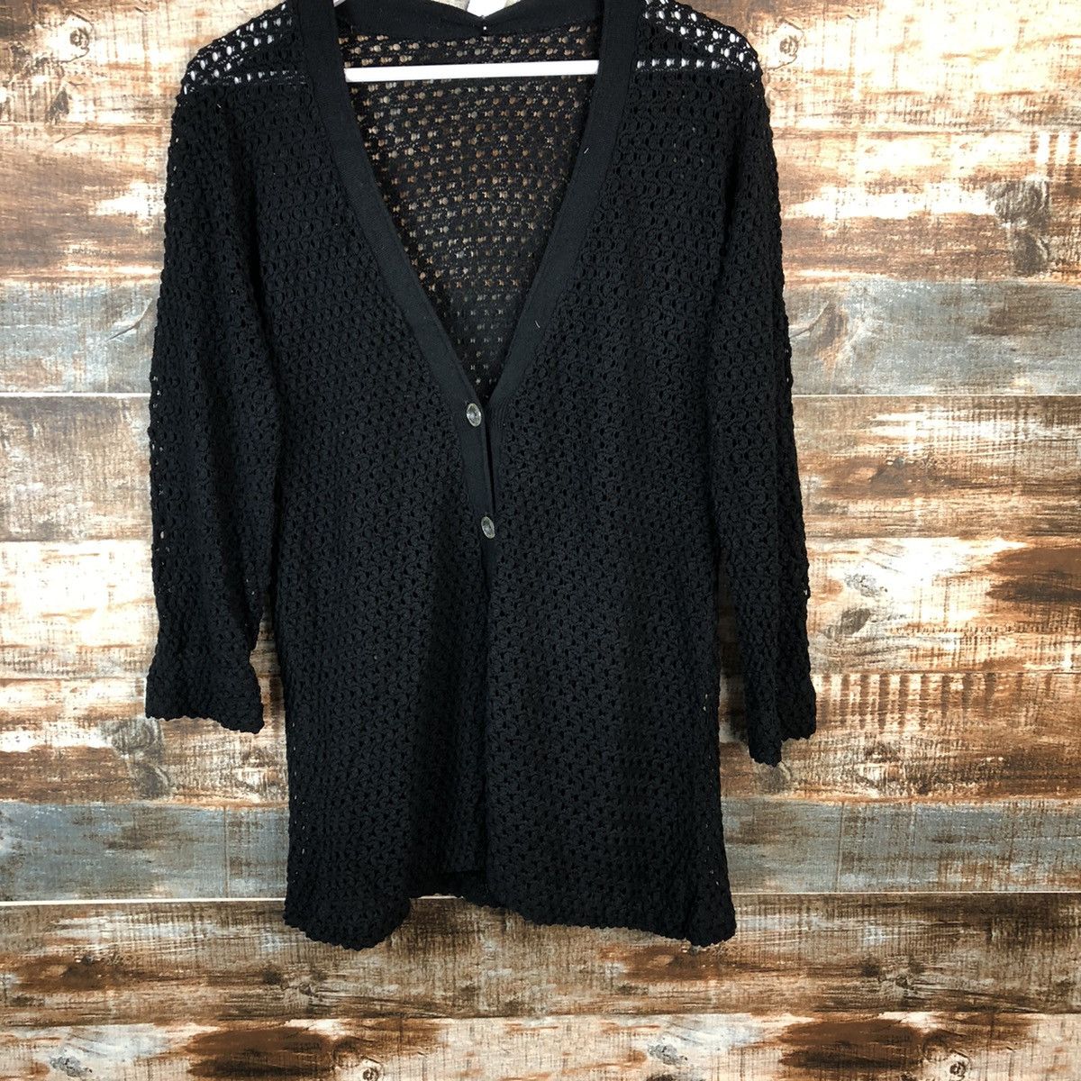 Homespun Knitwear Japan black crochet meshnet Cardigan Knitwear #A1646 Size M / US 6-8 / IT 42-44 - 3 Thumbnail