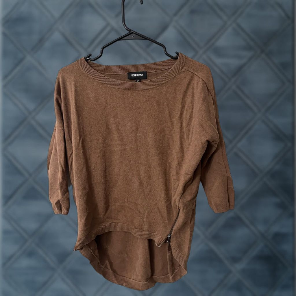 Express Express Sweater Women's Small Brown Round Neck 3/4 Sleeve Solid Dolman Sleeve Knit Pullover Casual Fall Spring Winter Size S / US 4 / IT 40 - 1 Thumbnail