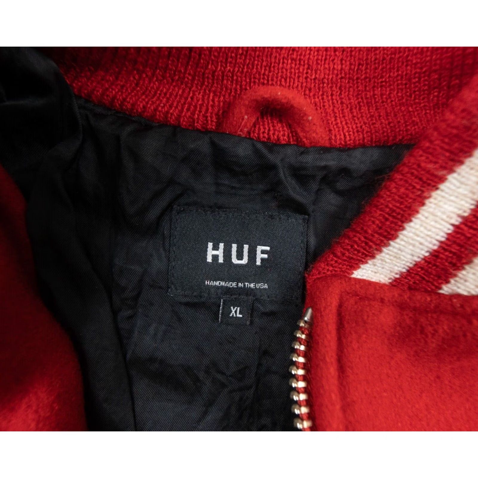 Huf HUF Mens Jacket XL Red Wool Varsity Bomber Full Zip Stand-Up Collar Modern Streetwear Decade Fashion (Adult) Size US XL / EU 56 / 4 - 7 Thumbnail