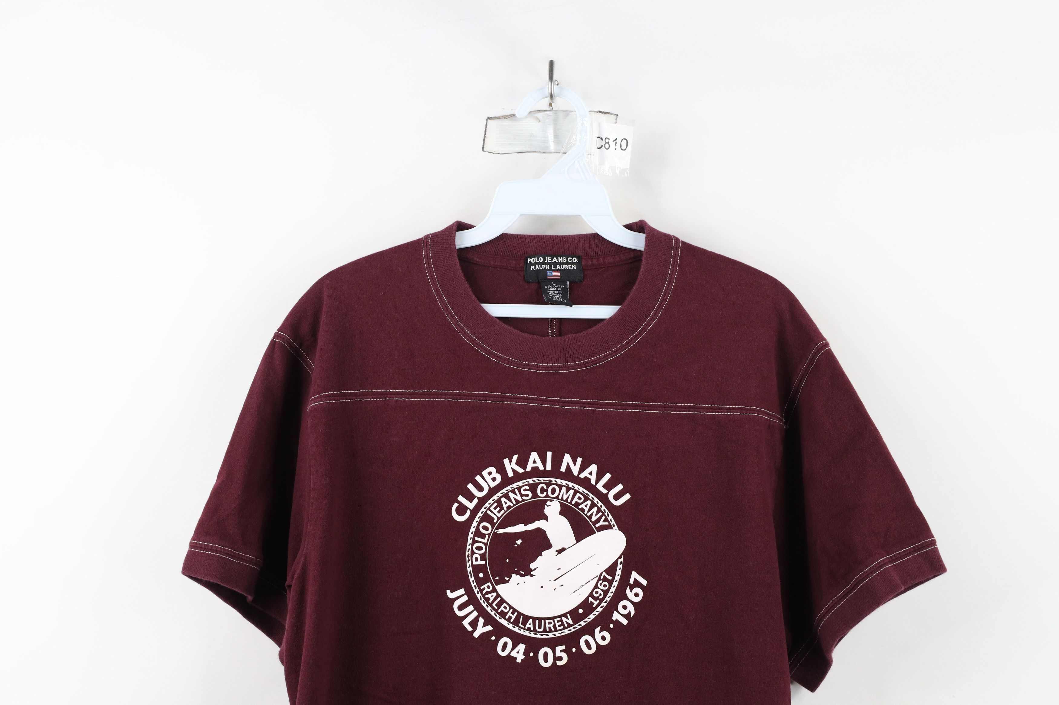 Ralph Lauren × Vintage Vintage 90s Y2K Ralph Lauren spell Surfing T-Shirt Burgundy Size US L / EU 52-54 / 3 - 2 Thumbnail